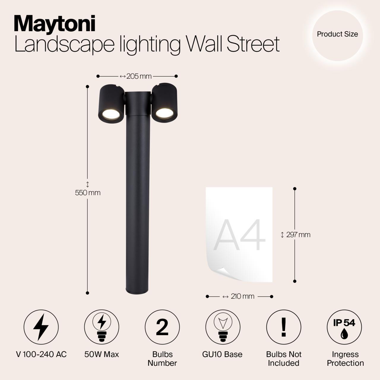 Дополнительная картинка Уличный светильник Maytoni Wall Street O010FL-02B