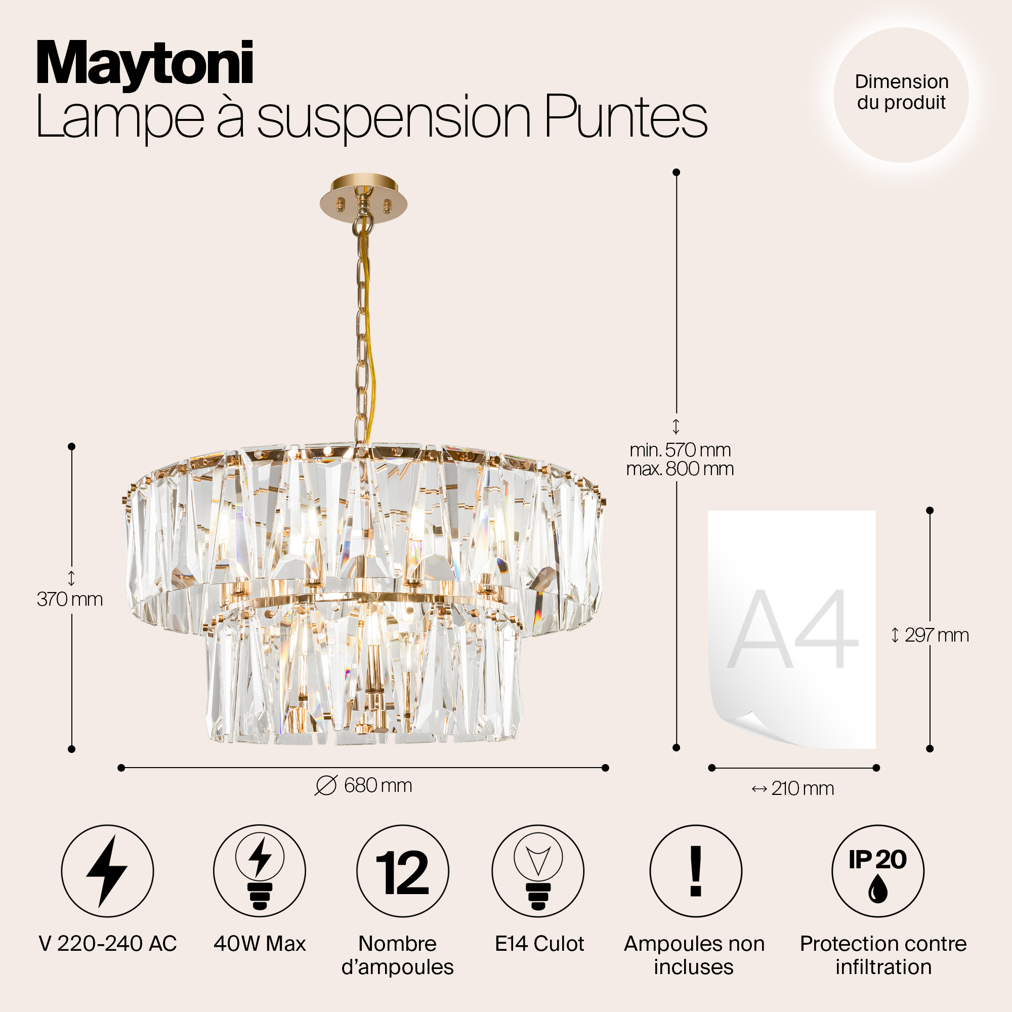 Дополнительная картинка Подвесной светильник Maytoni Puntes MOD043PL-12G