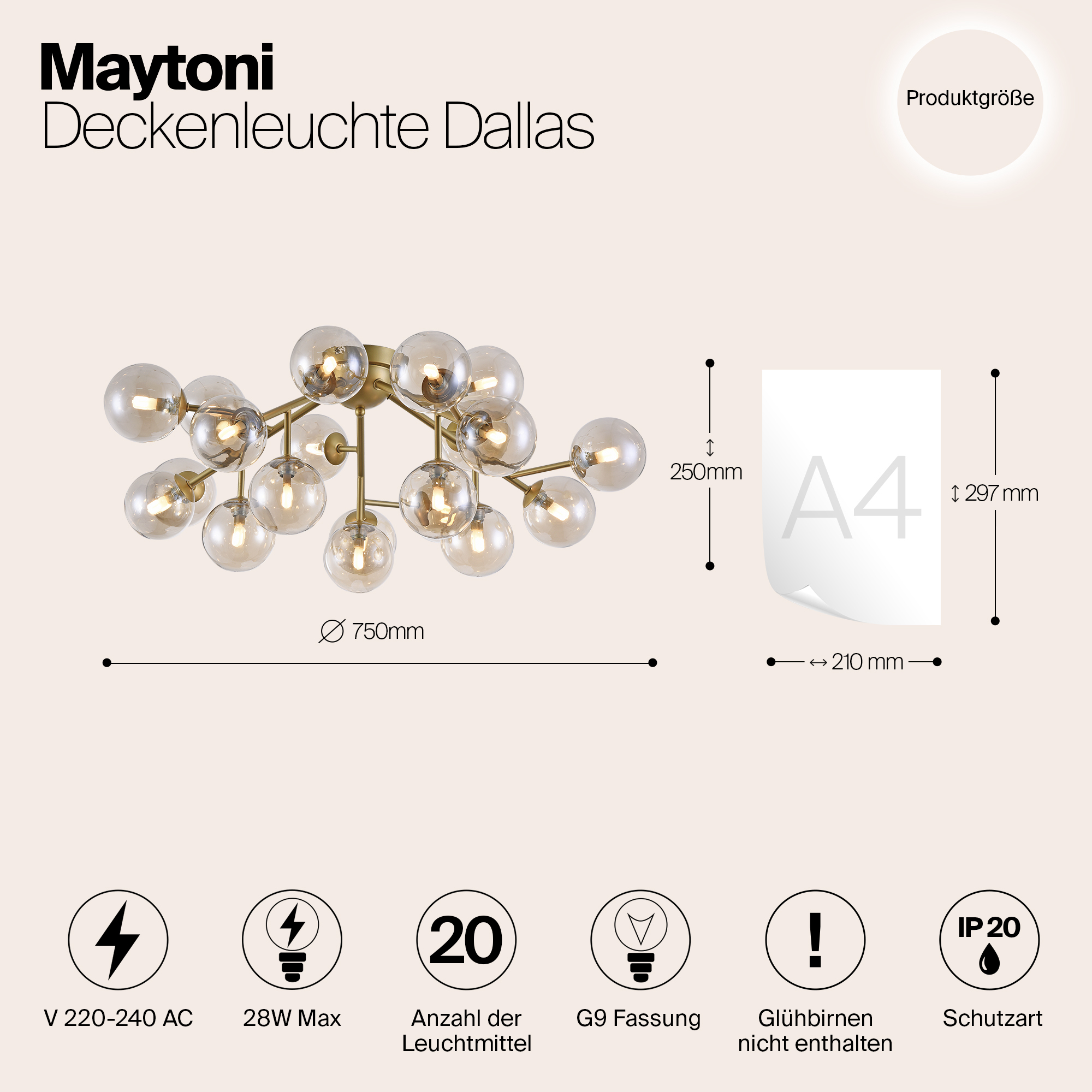 Дополнительная картинка Потолочный светильник Maytoni Dallas MOD545PL-20G