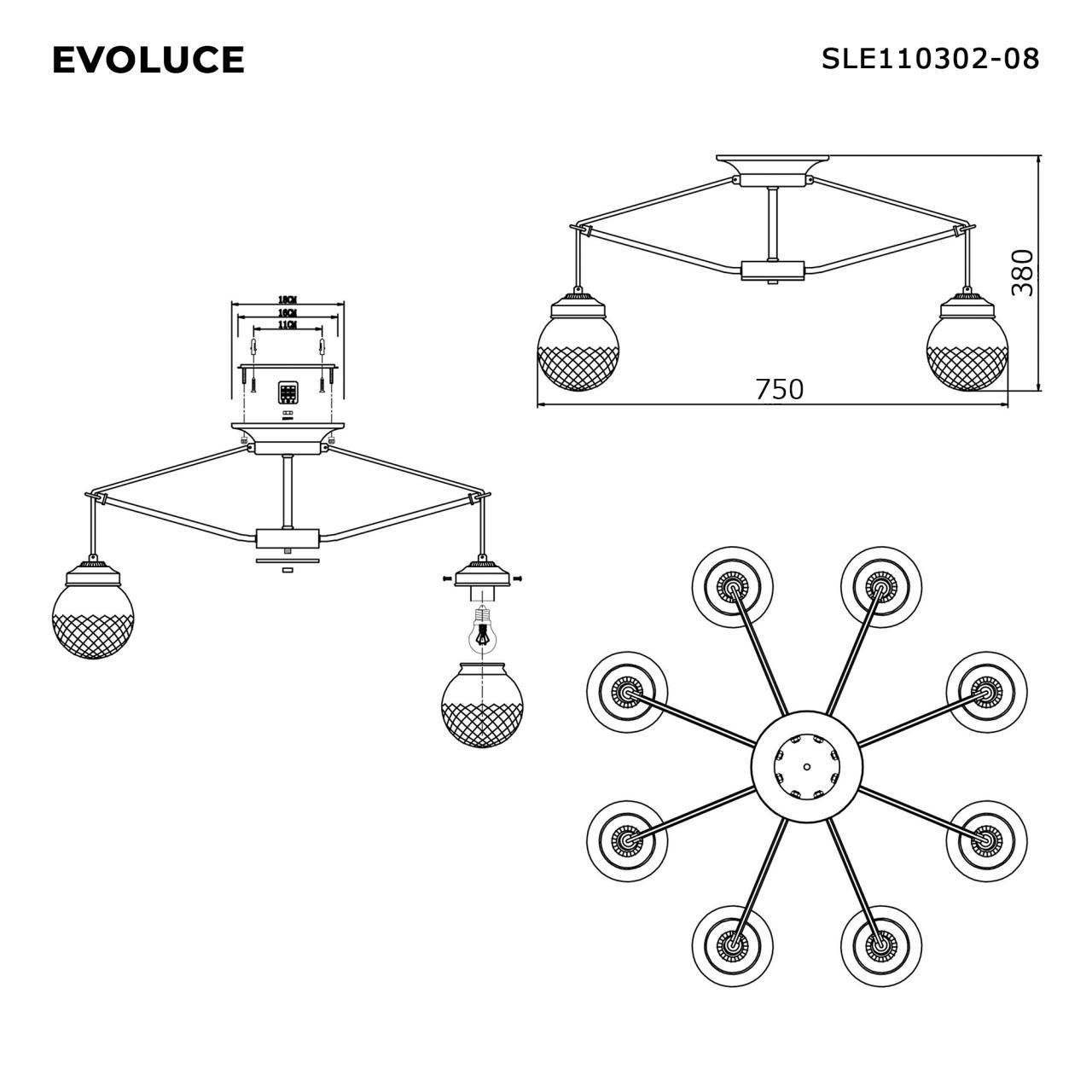 Дополнительная картинка Потолочная люстра Evoluce Stricce SLE110302-08