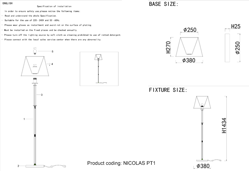 Торшер Crystal Lux NICOLAS PT1 NICKEL/WHITE Crystal Lux 3400/601 — фото 3