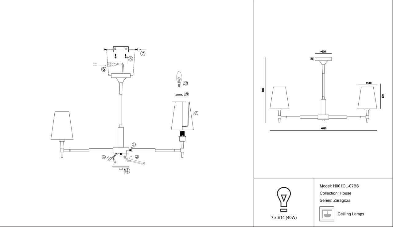 Дополнительная картинка Подвесная люстра Maytoni Zaragoza H001CL-07BS