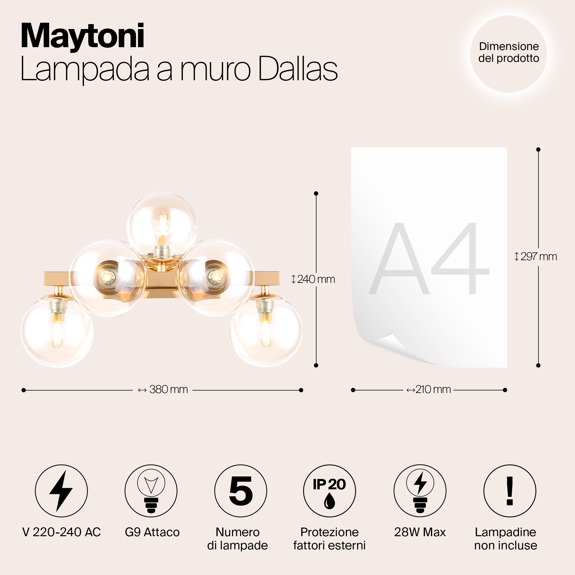 Дополнительная картинка Настенный светильник Maytoni Dallas MOD547WL-05G