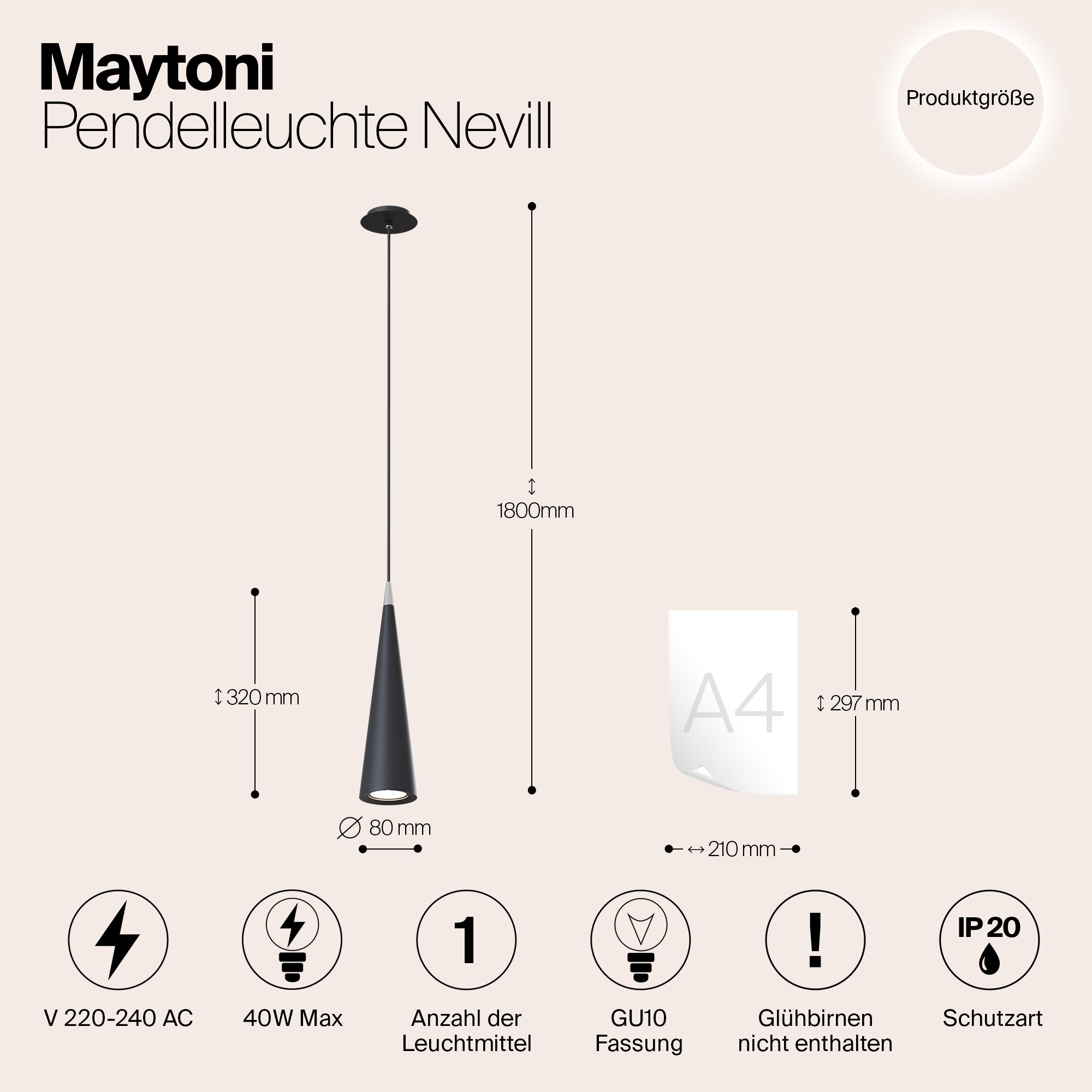 Картинка Подвесной светильник Maytoni Nevill P318PL-01B
