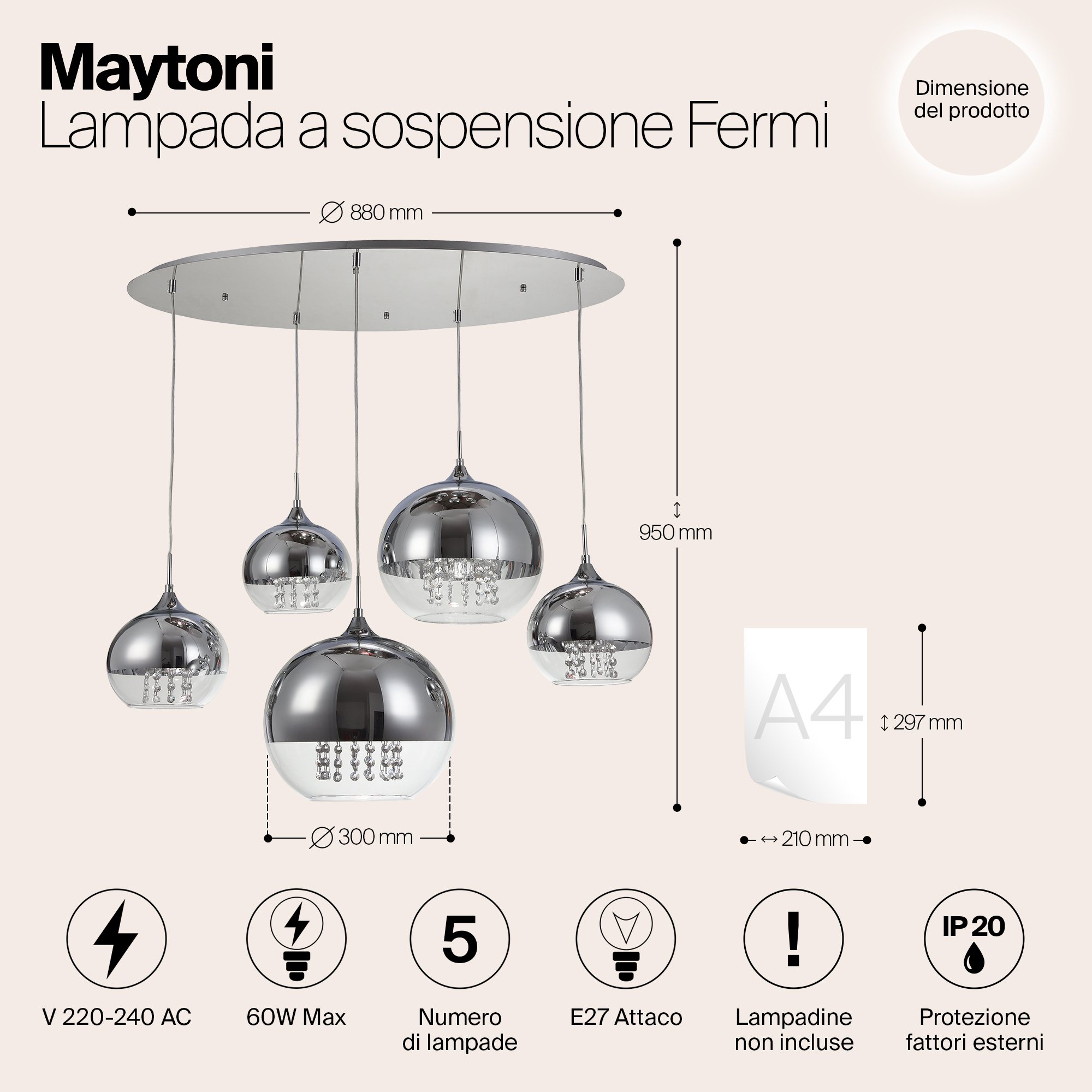 Дополнительная картинка Подвесной светильник Maytoni Fermi P140-PL-170-5-N