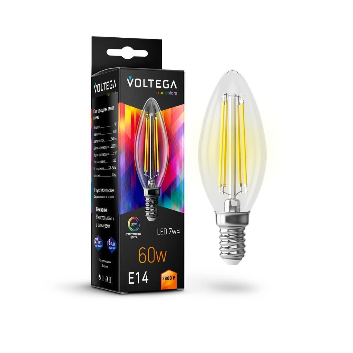 Картинка Лампа светодиодная Voltega E14 7W 2800K прозрачная VG10-C35E14warm7W-FHR 7152