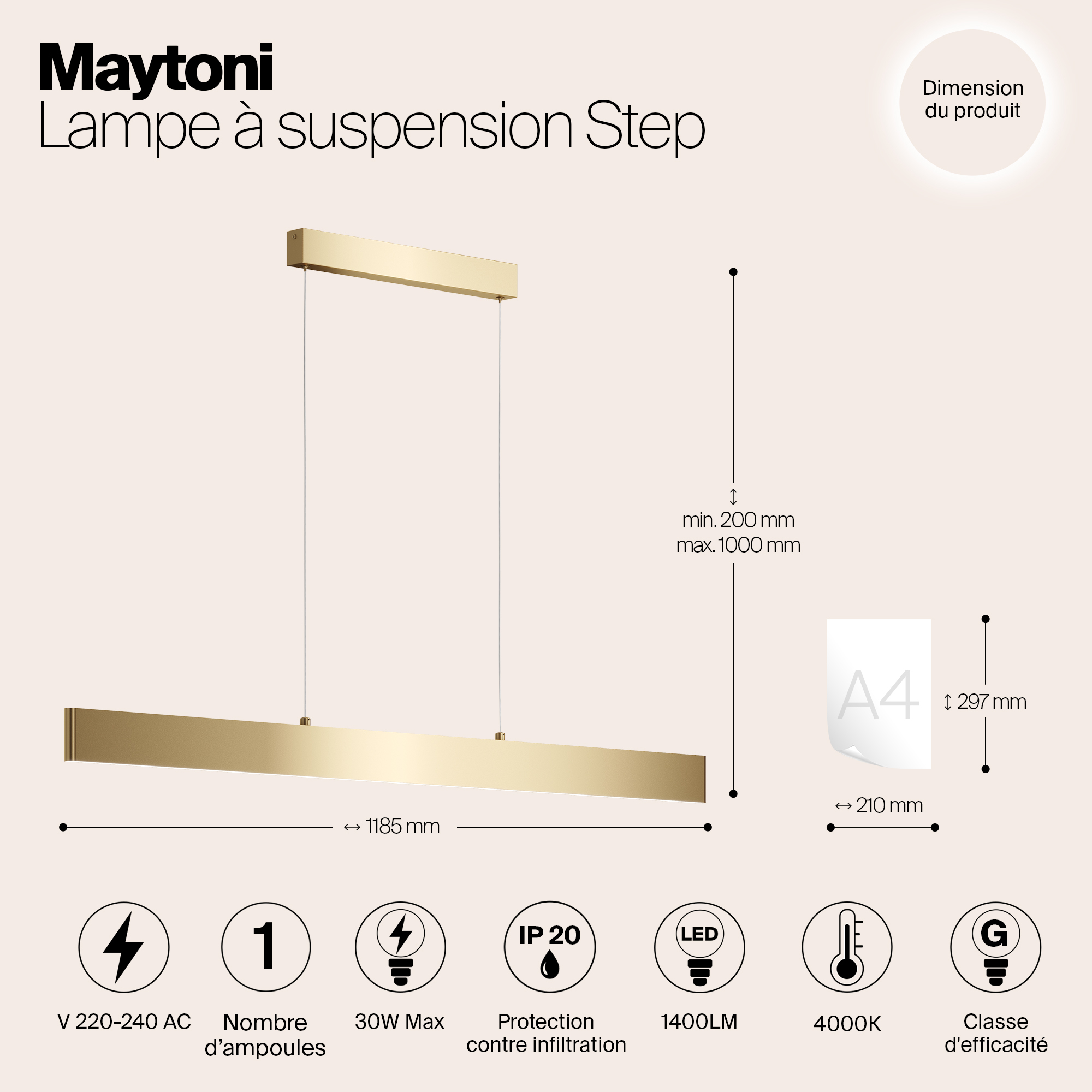 Дополнительная картинка Подвесной светодиодный светильник Maytoni Step P010PL-L30G4K