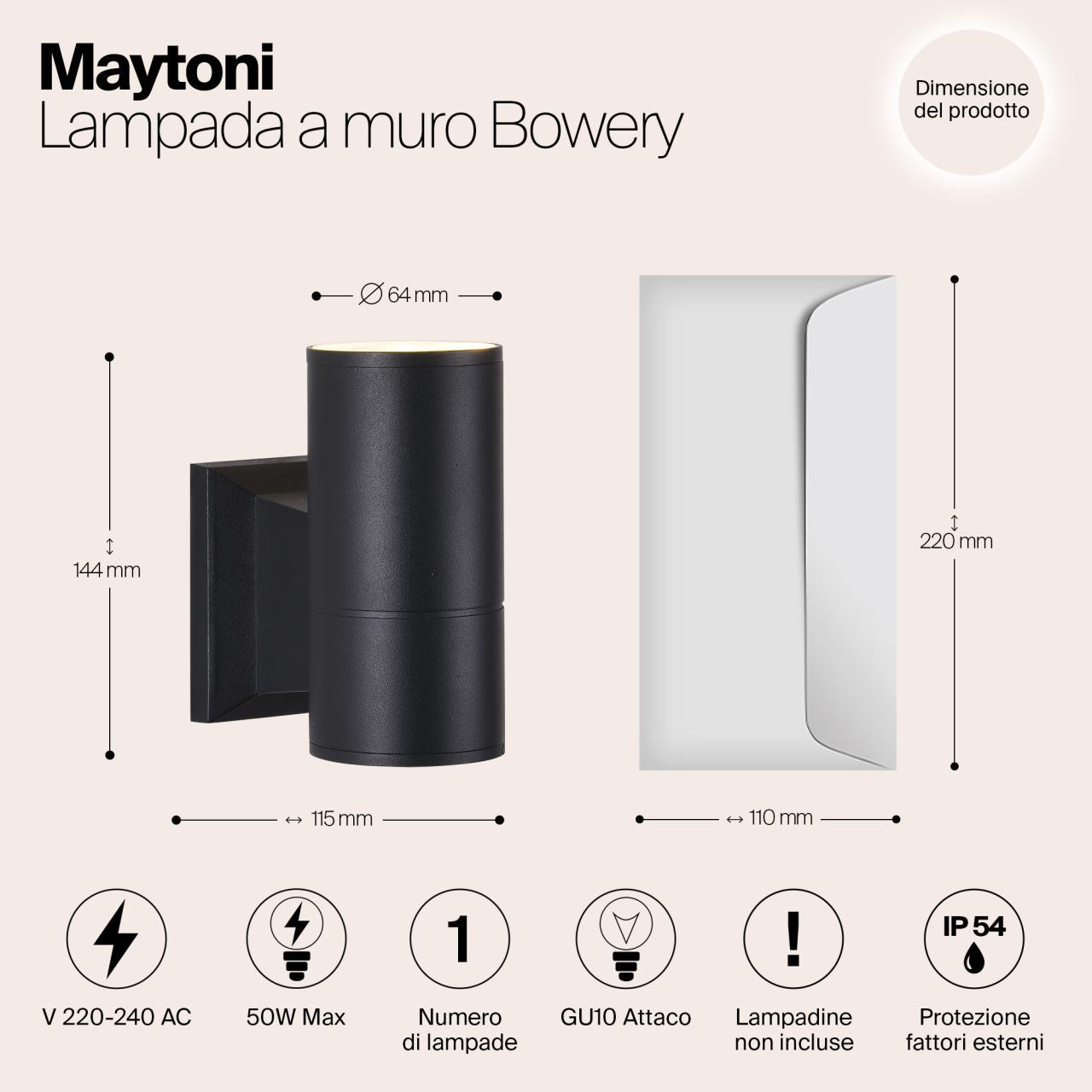 Дополнительная картинка Уличный настенный светильник Maytoni Bowery O574WL-01B