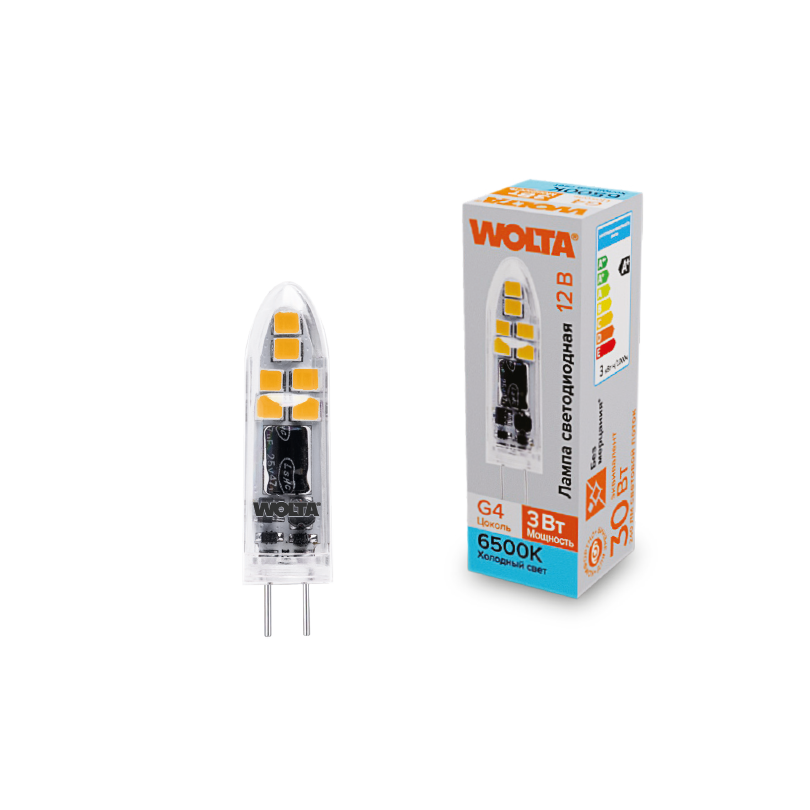 "Светодиодная лампа  WOLTA WSTD-JC-12V3W6KG4-P (пластик) ""Капсульная"" JC 3Вт 240лм 6500K G4 1/10/100/1000" купить в Алматы svet.kz