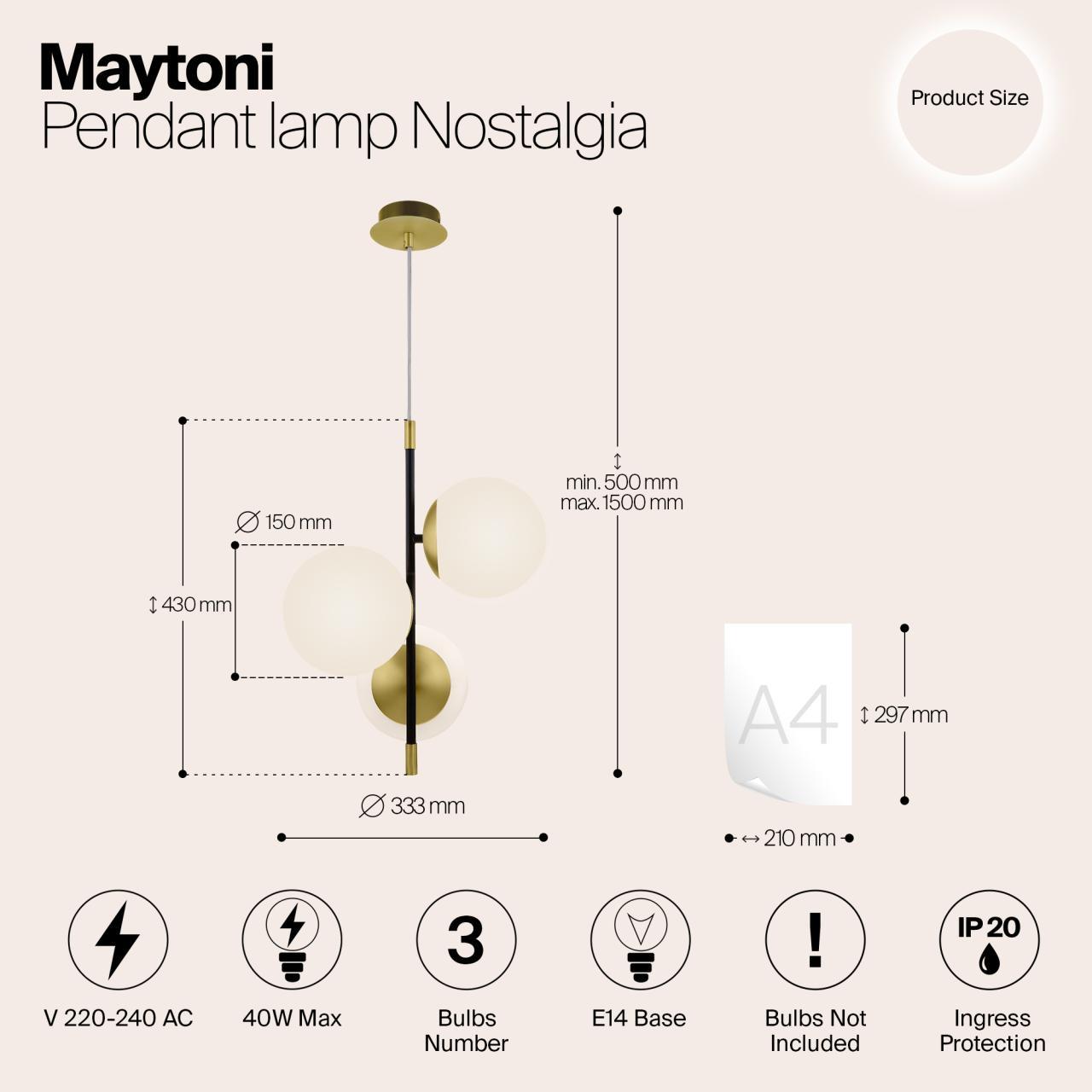 Дополнительная картинка Подвесной светильник Maytoni Nostalgia MOD048PL-03G