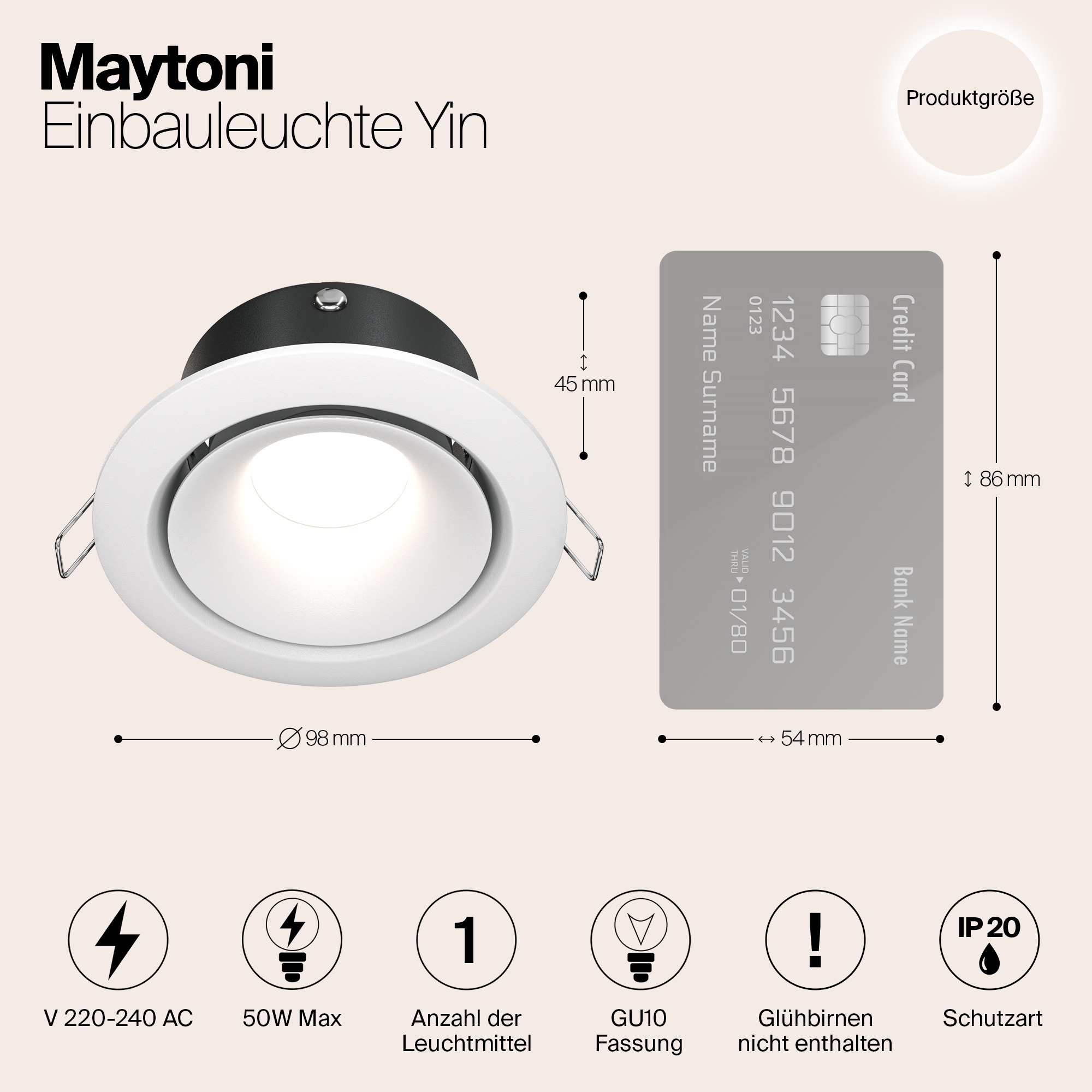 Картинка Встраиваемый светильник Maytoni Yin DL030-2-01W