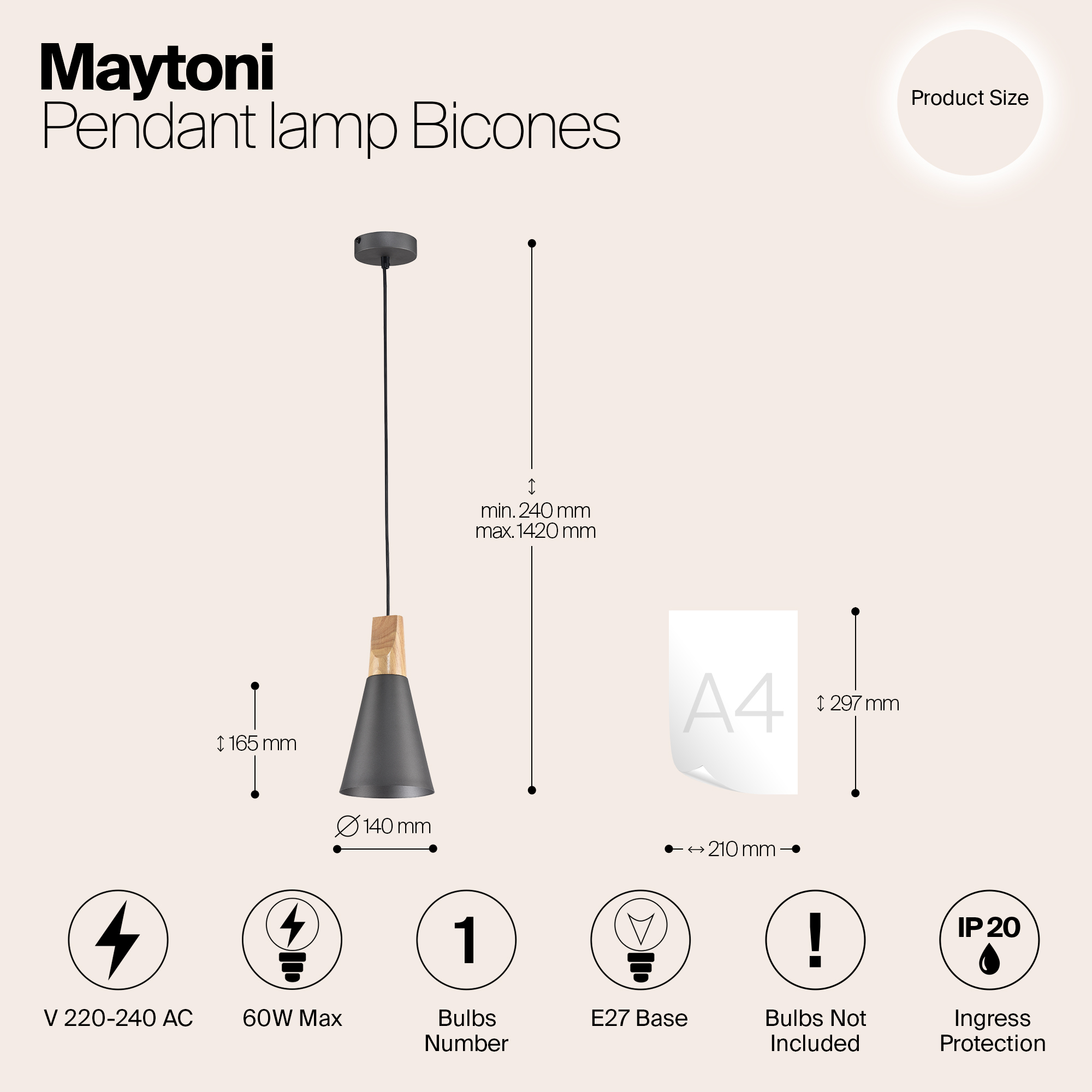 Дополнительная картинка Подвесной светильник Maytoni Bicones P359-PL-140-C