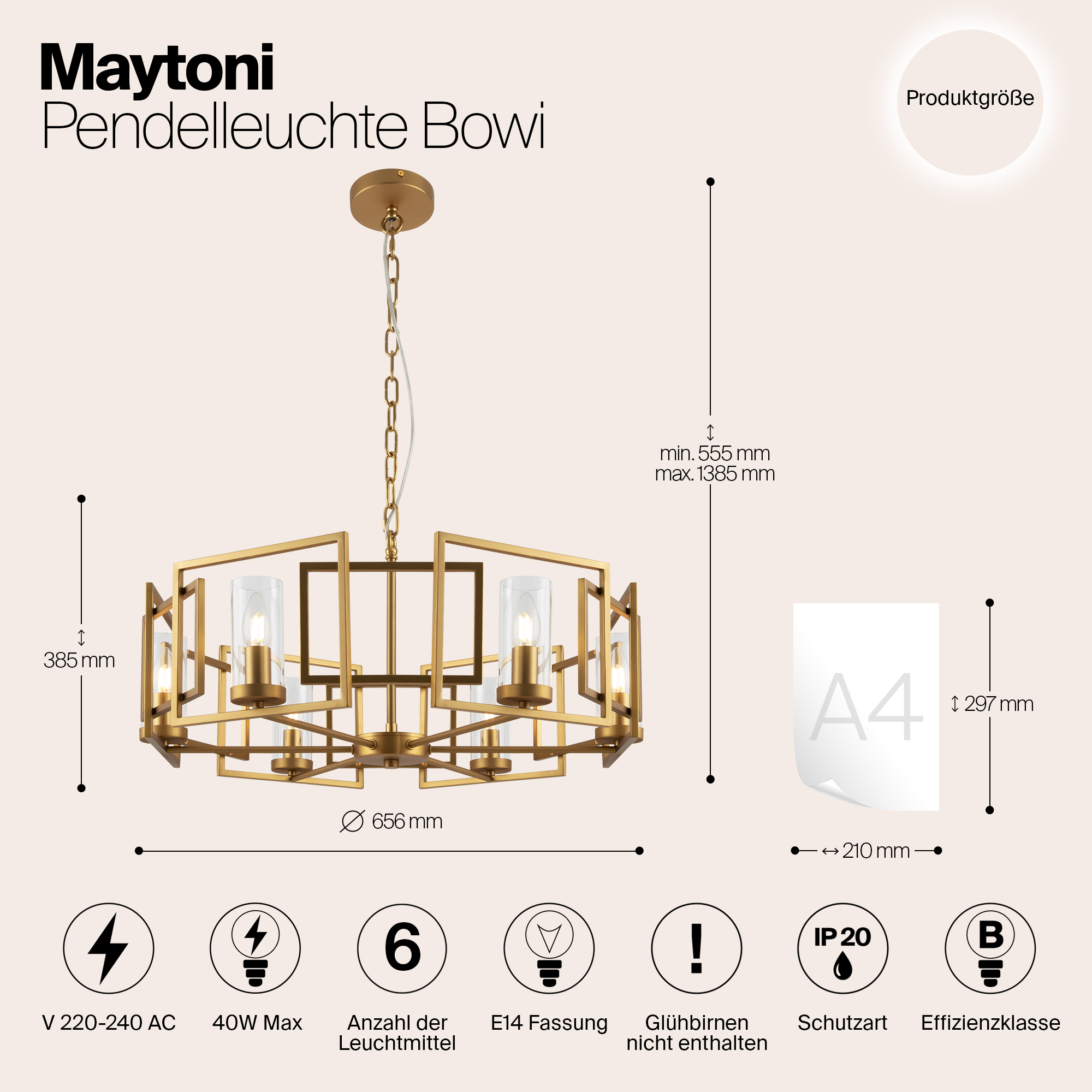Дополнительная картинка Подвесная люстра Maytoni Bowi H009PL-06G