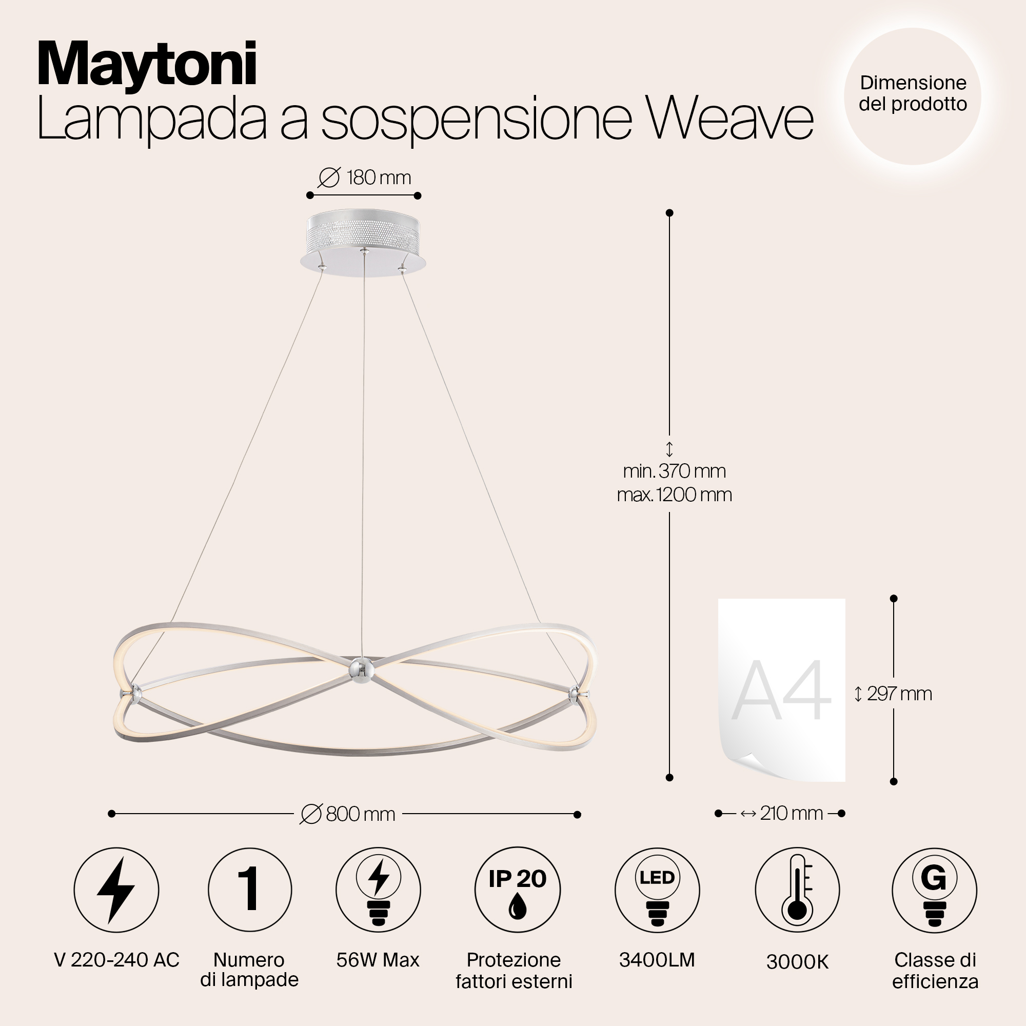 Дополнительная картинка Подвесной светодиодный светильник Maytoni Weave MOD062PL-L56CH3K