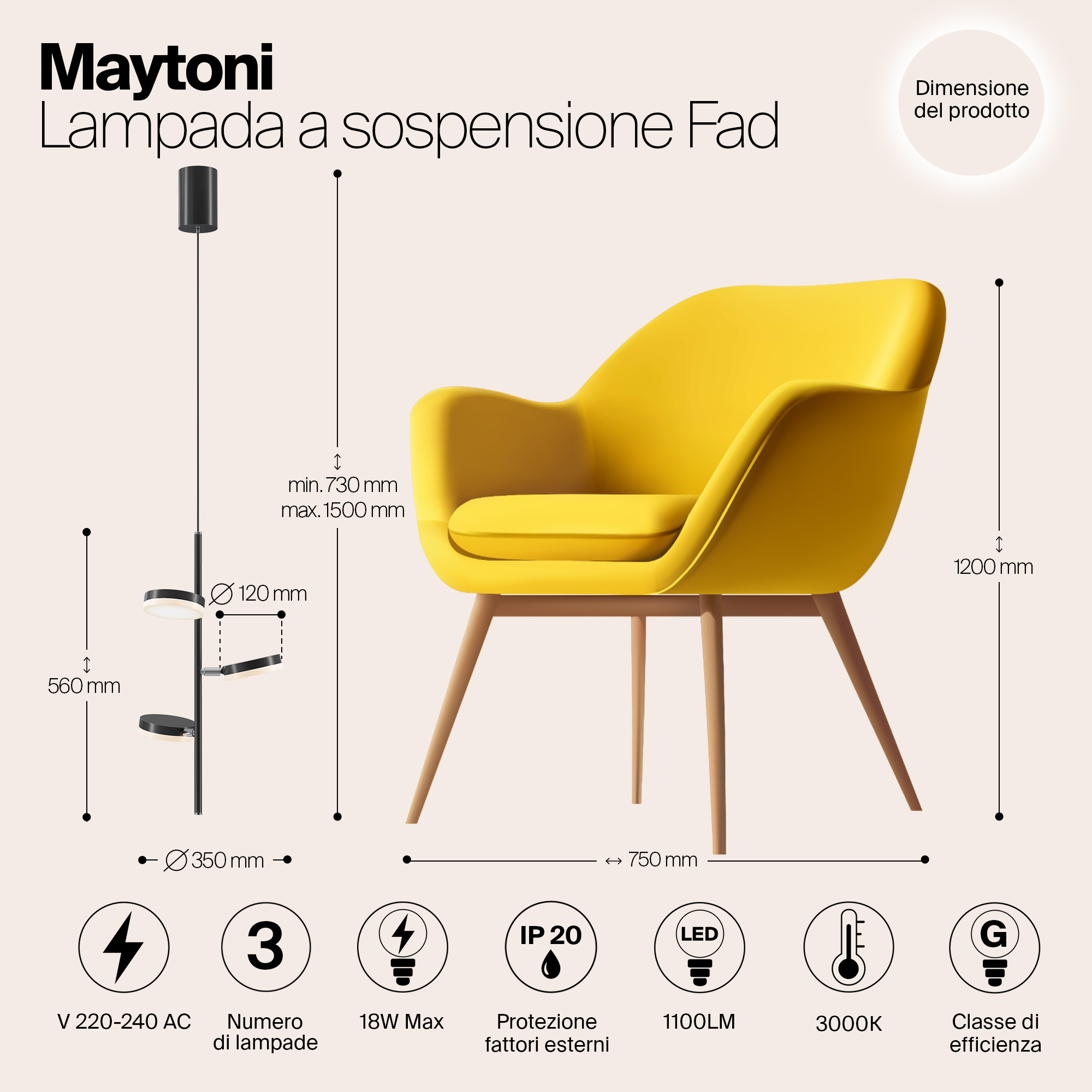 Дополнительная картинка Подвесной светильник Maytoni MOD070PL-L18B3K
