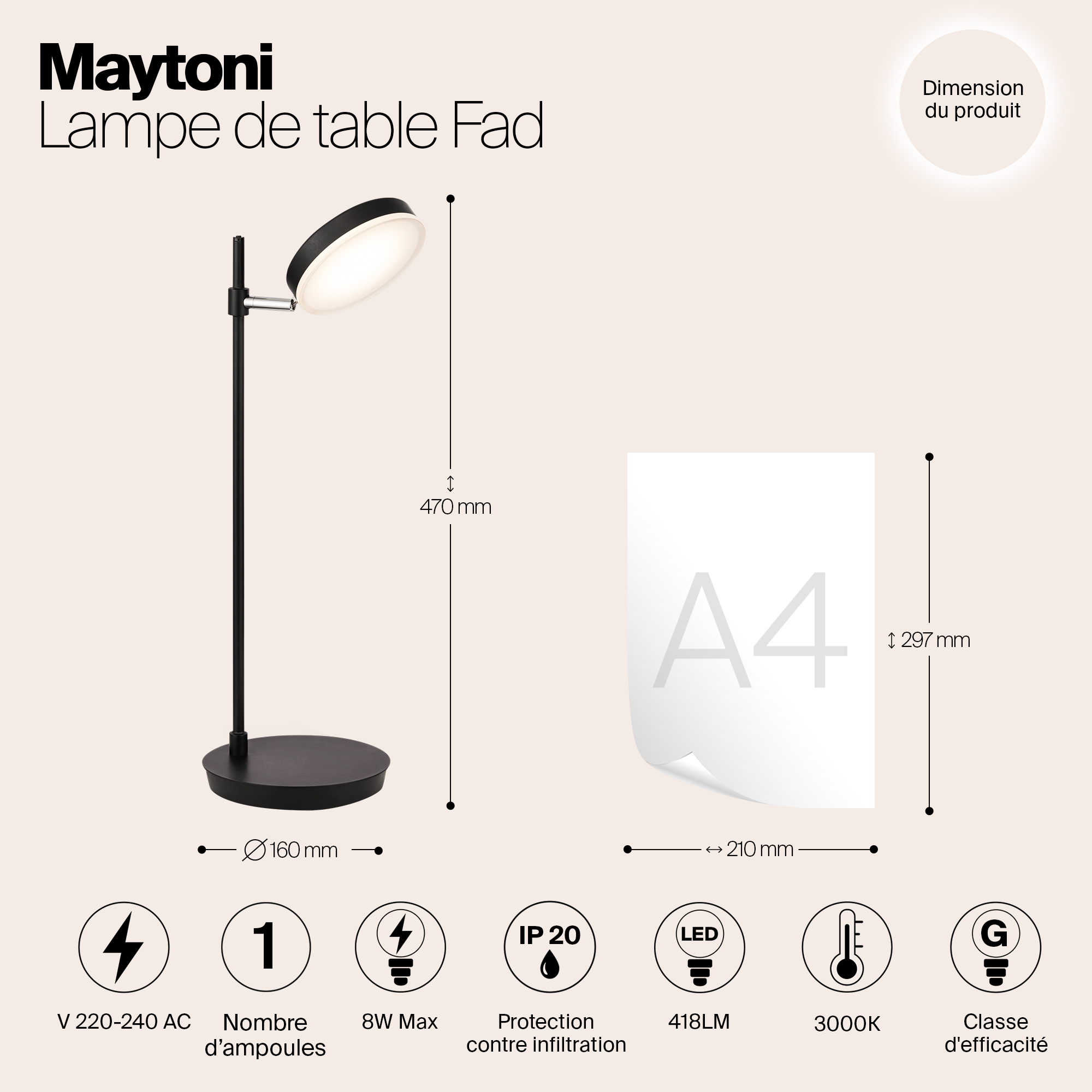 Картинка Настольная лампа Maytoni Fad MOD070TL-L8B3K