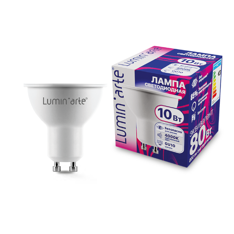 Картинка Светодиодная лампа LUMIN'ARTE LSTD-PAR16-10W4KGU10 PAR16 10Вт 800лм 4000К GU10 1/10/100