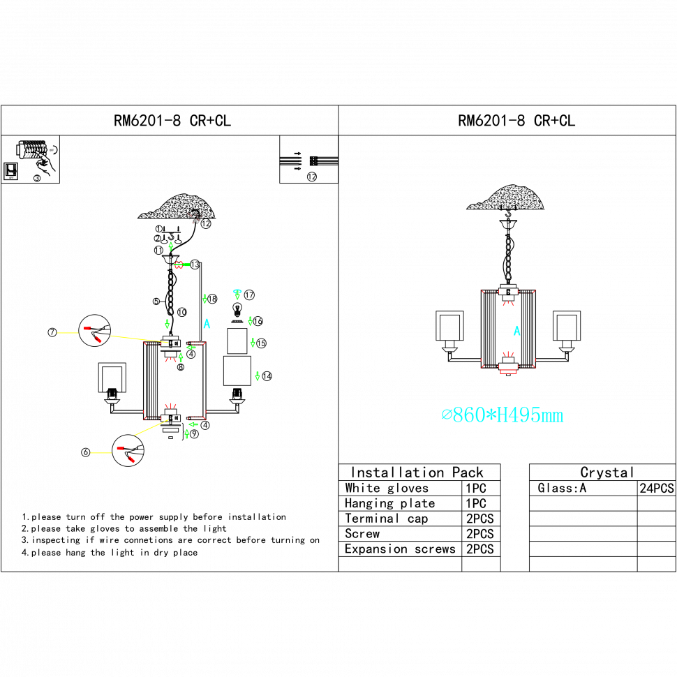 Картинка Подвесная люстра iLamp King RM6201-8 CR+CL