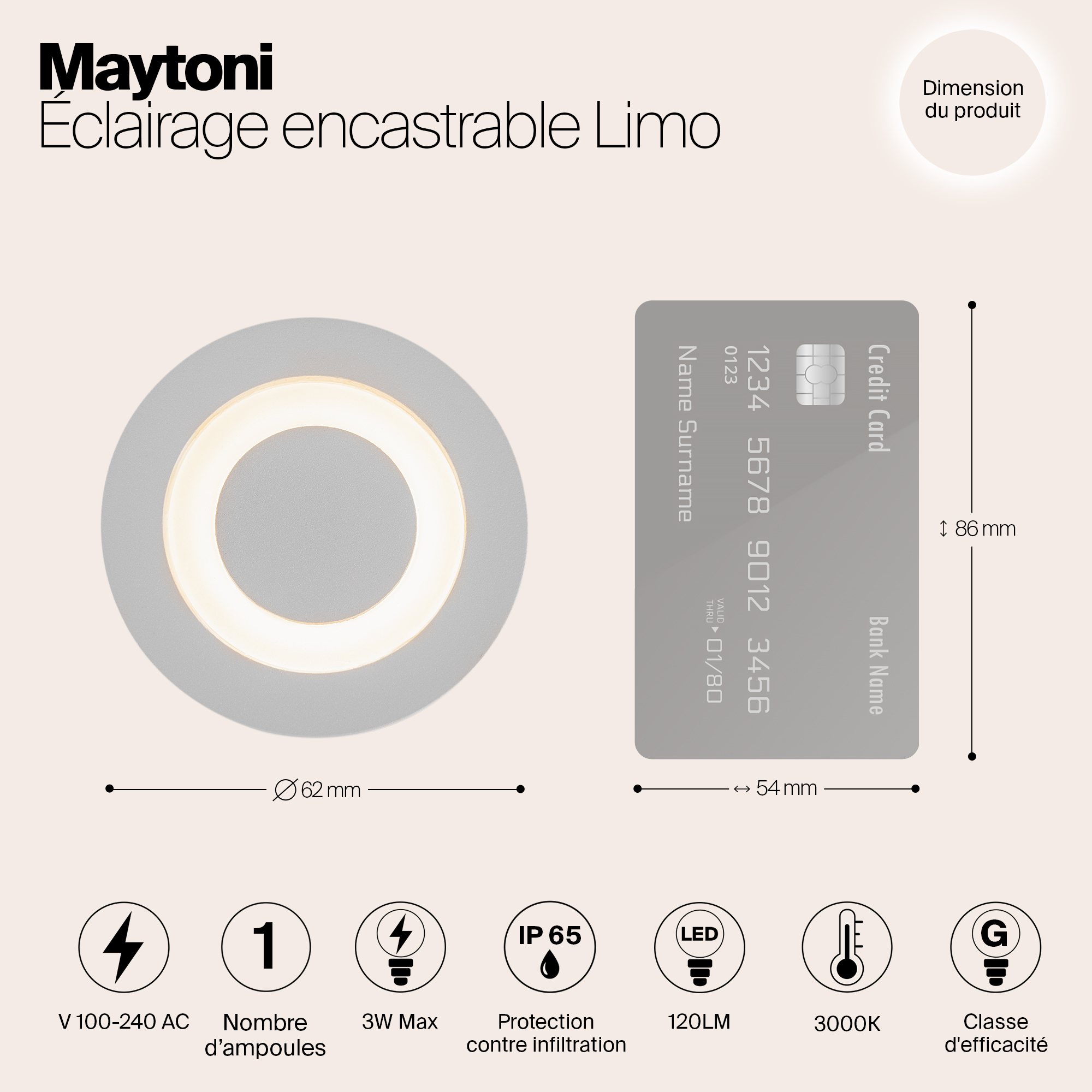 Дополнительная картинка Встраиваемый светильник Maytoni O037-L3W3K