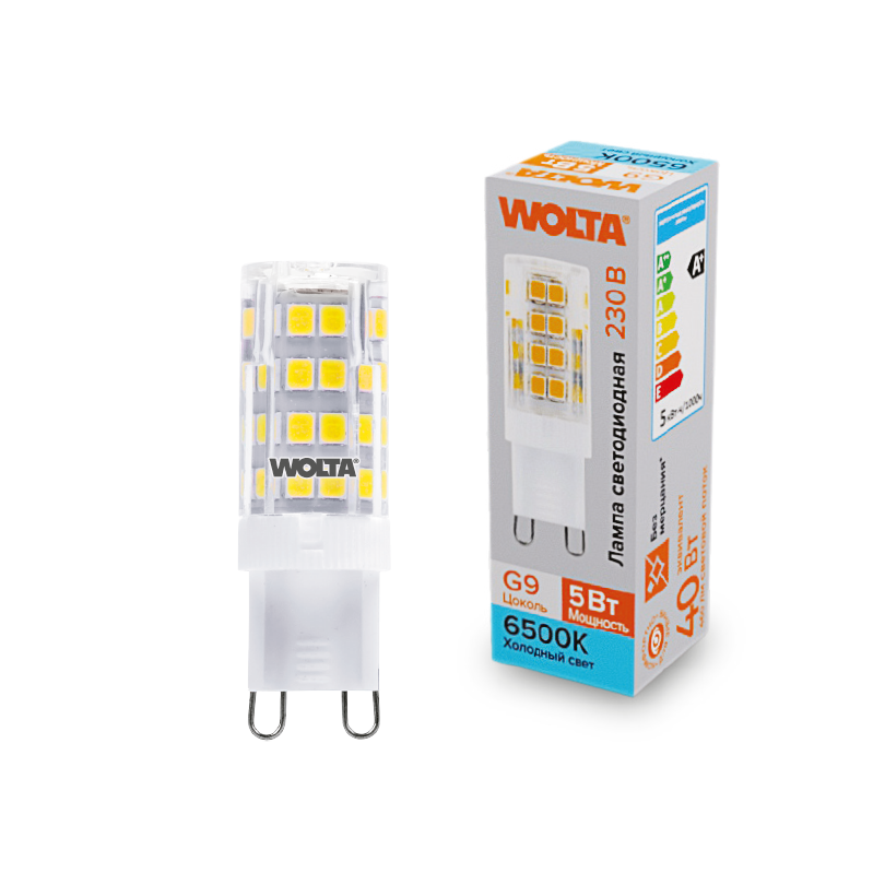 "Светодиодная лампа  WOLTA WSTD-JCD-5W6KG9-C (керамика) ""Капсульная"" JCD 5Вт 460лм 6500K G9 1/10/100/1000" купить в Алматы svet.kz