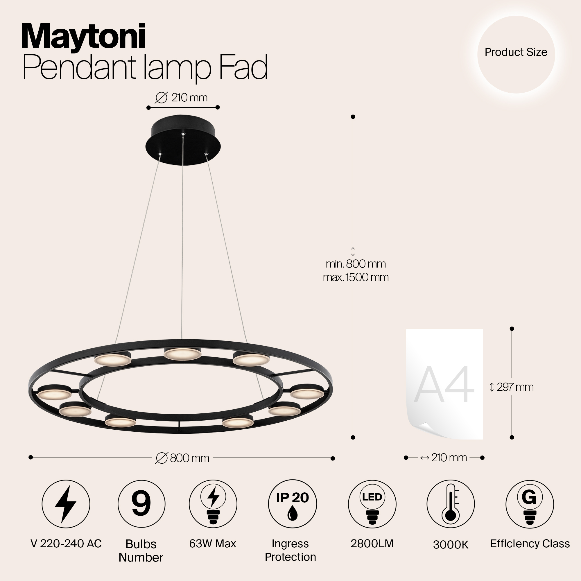 Дополнительная картинка Подвесной светодиодный светильник Maytoni Fad MOD070PL-L63B3K