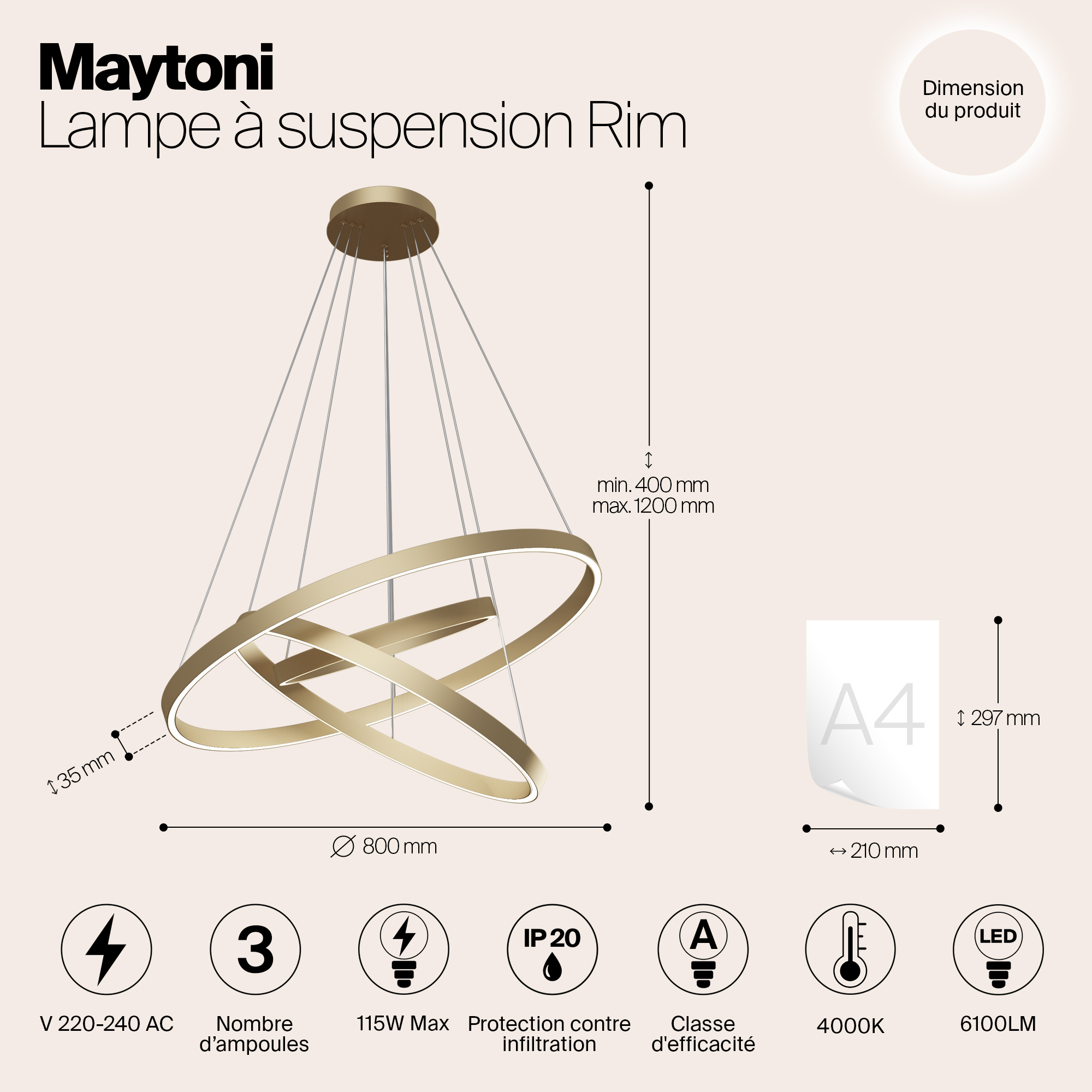 Дополнительная картинка Подвесной светодиодный светильник Maytoni Rim MOD058PL-L100BS4K