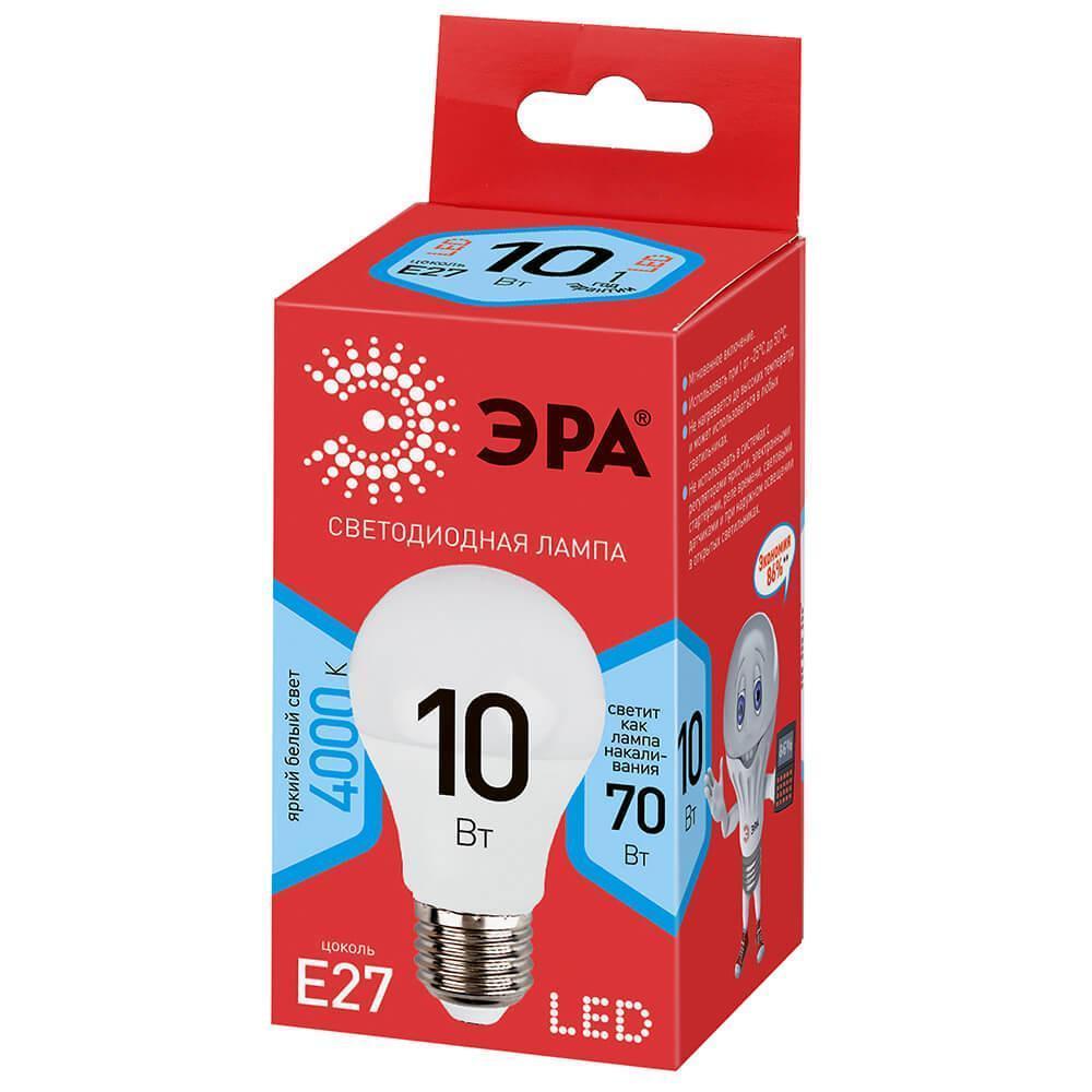 Картинка Лампа светодиодная ЭРА E27 10W 4000K матовая ECO LED A60-10W-840-E27 Б0028005