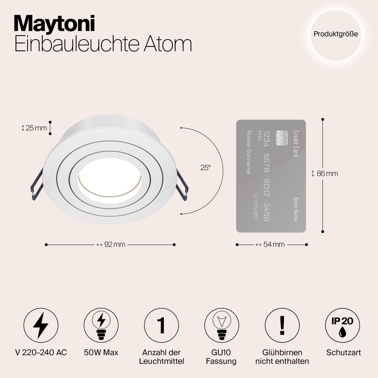 Дополнительная картинка Встраиваемый светильник Maytoni Atom DL023-2-01W