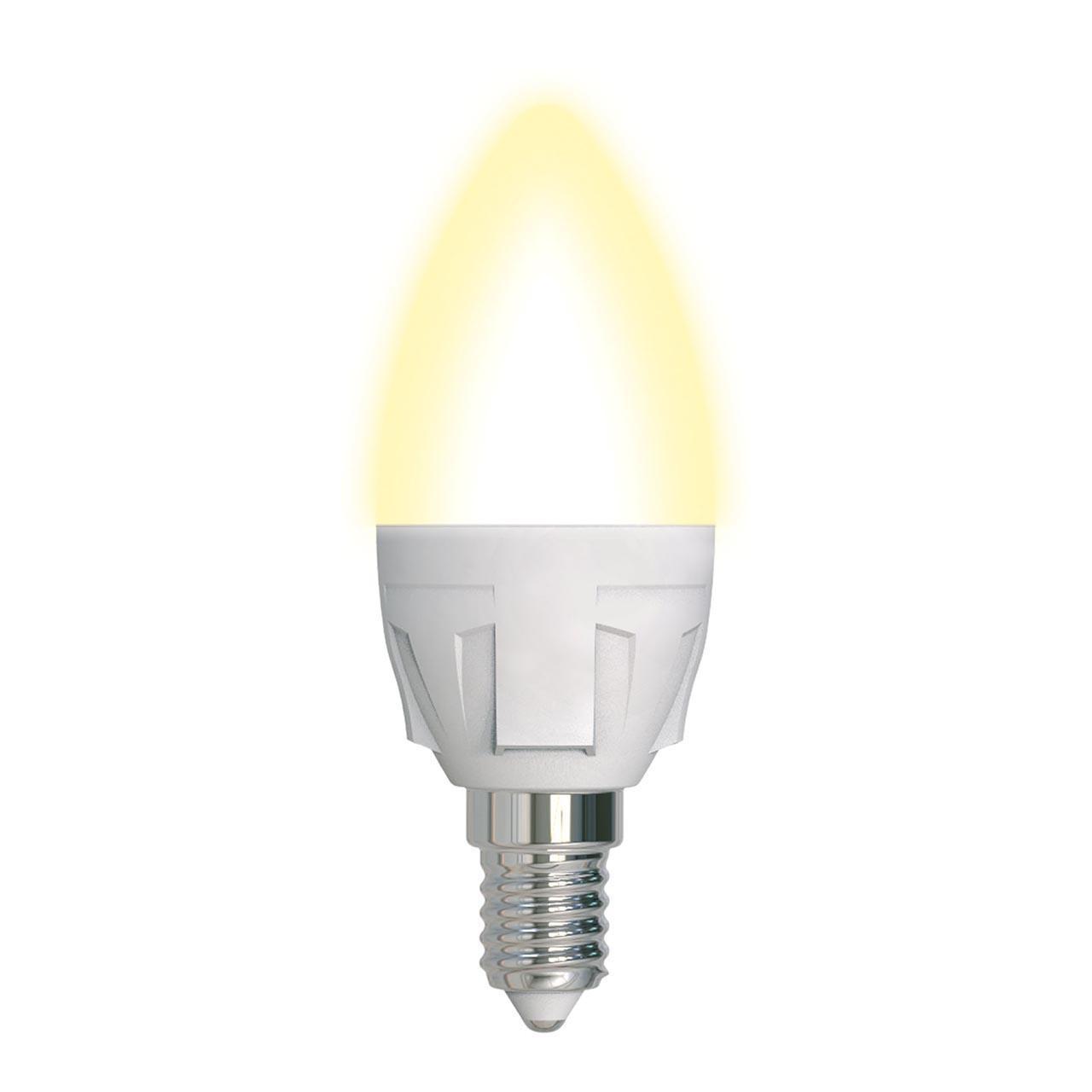 Картинка Лампа светодиодная диммируемая Uniel E14 7W 3000K матовая LED-C37 7W/3000K/E14/FR/DIM PLP01WH