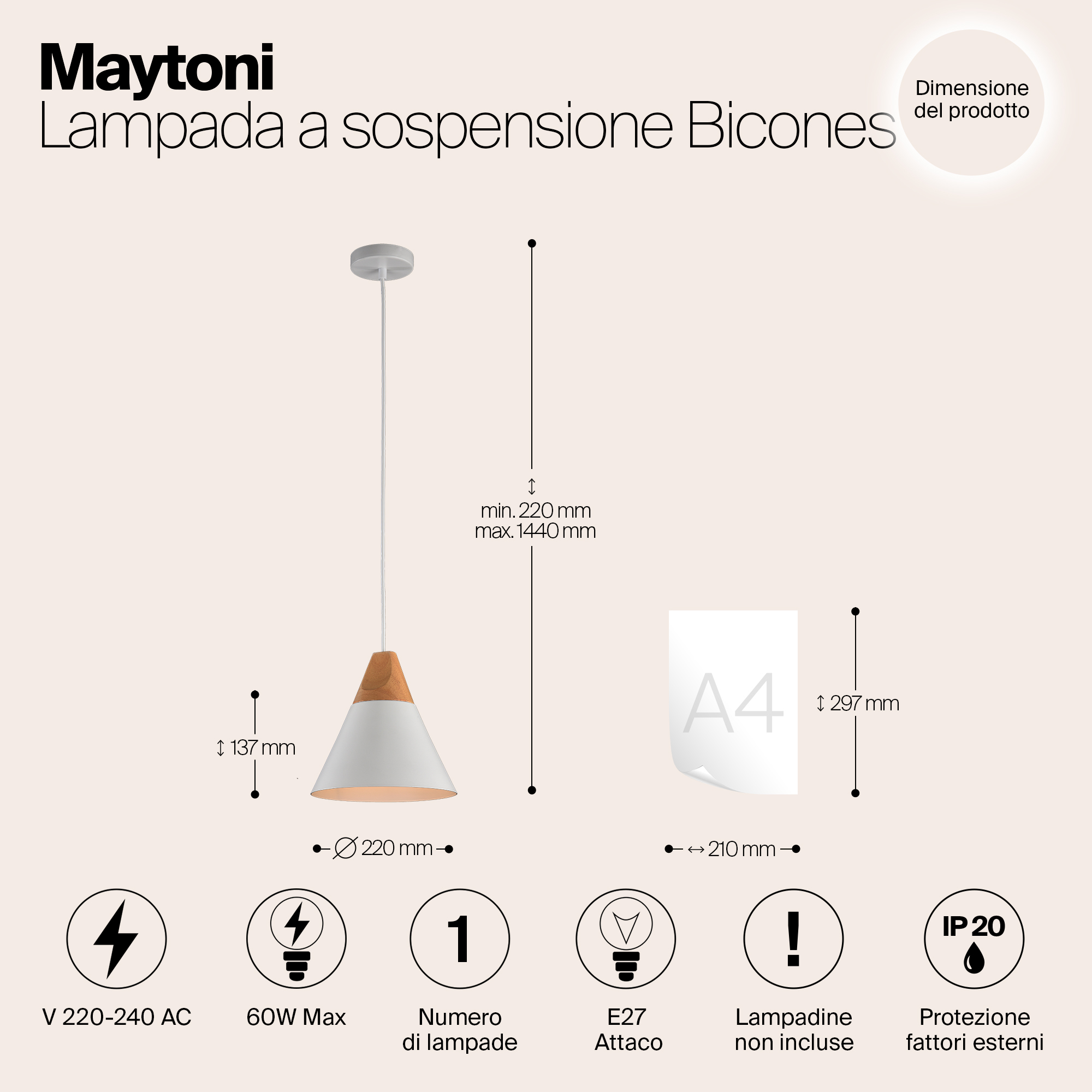 Дополнительная картинка Подвесной светильник Maytoni Bicones P359-PL-01-W
