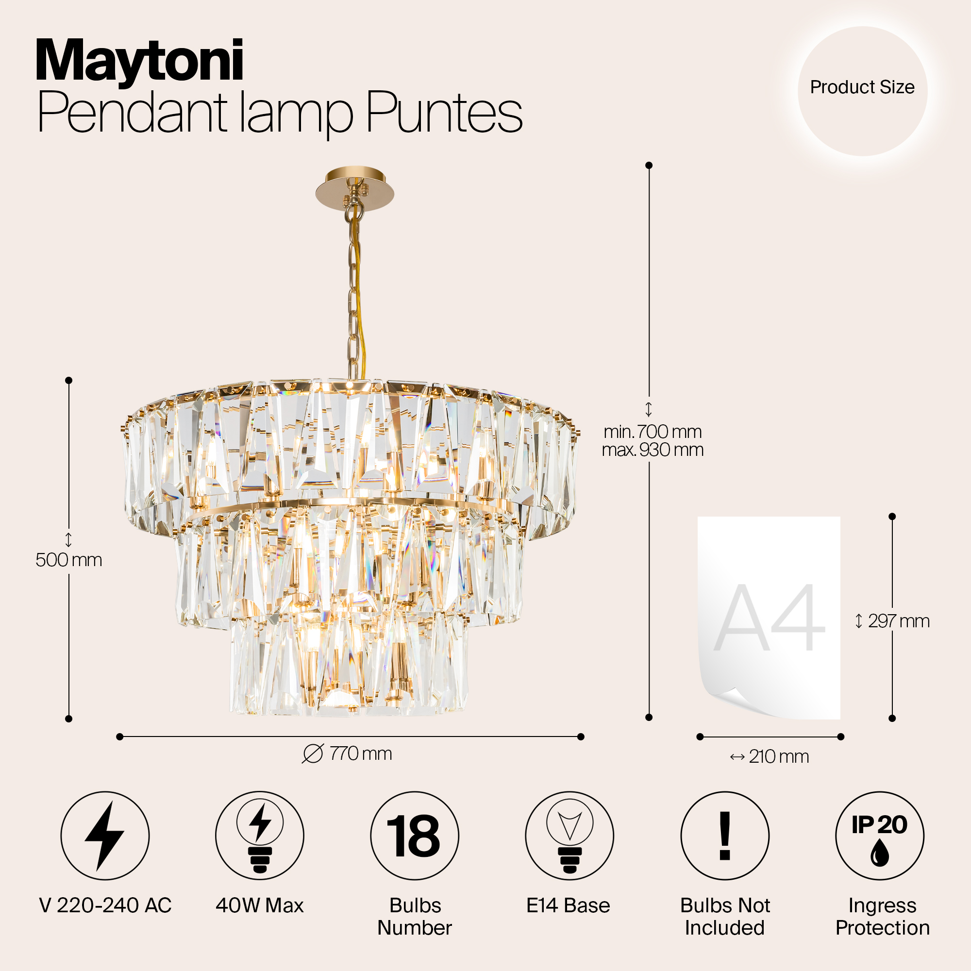 Дополнительная картинка Подвесная люстра Maytoni Puntes MOD043PL-18G