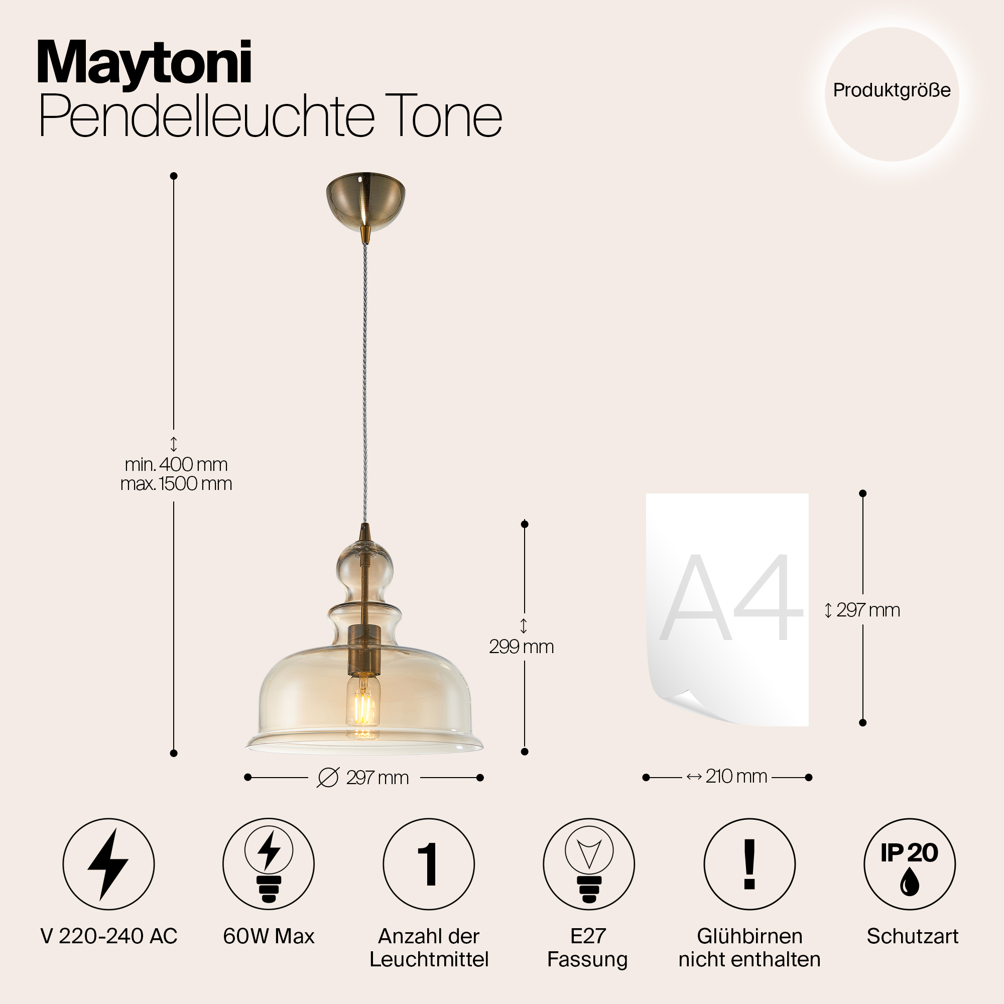 Дополнительная картинка Подвесной светильник Maytoni Tone P001PL-01BZ