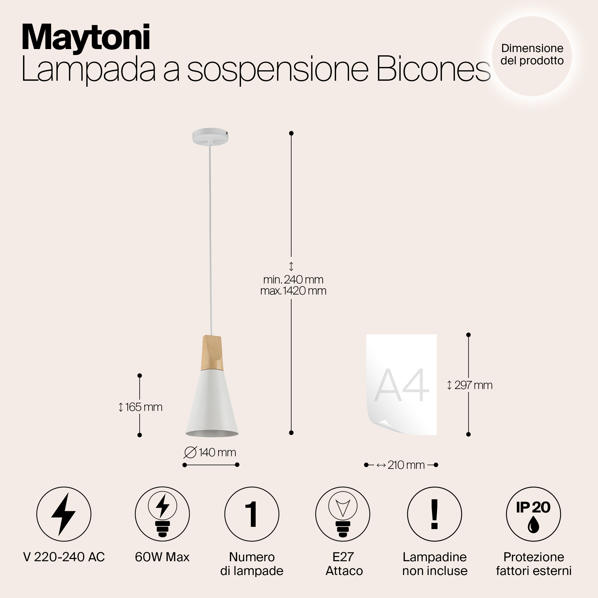 Дополнительная картинка Подвесной светильник Maytoni Bicones P359-PL-140-W