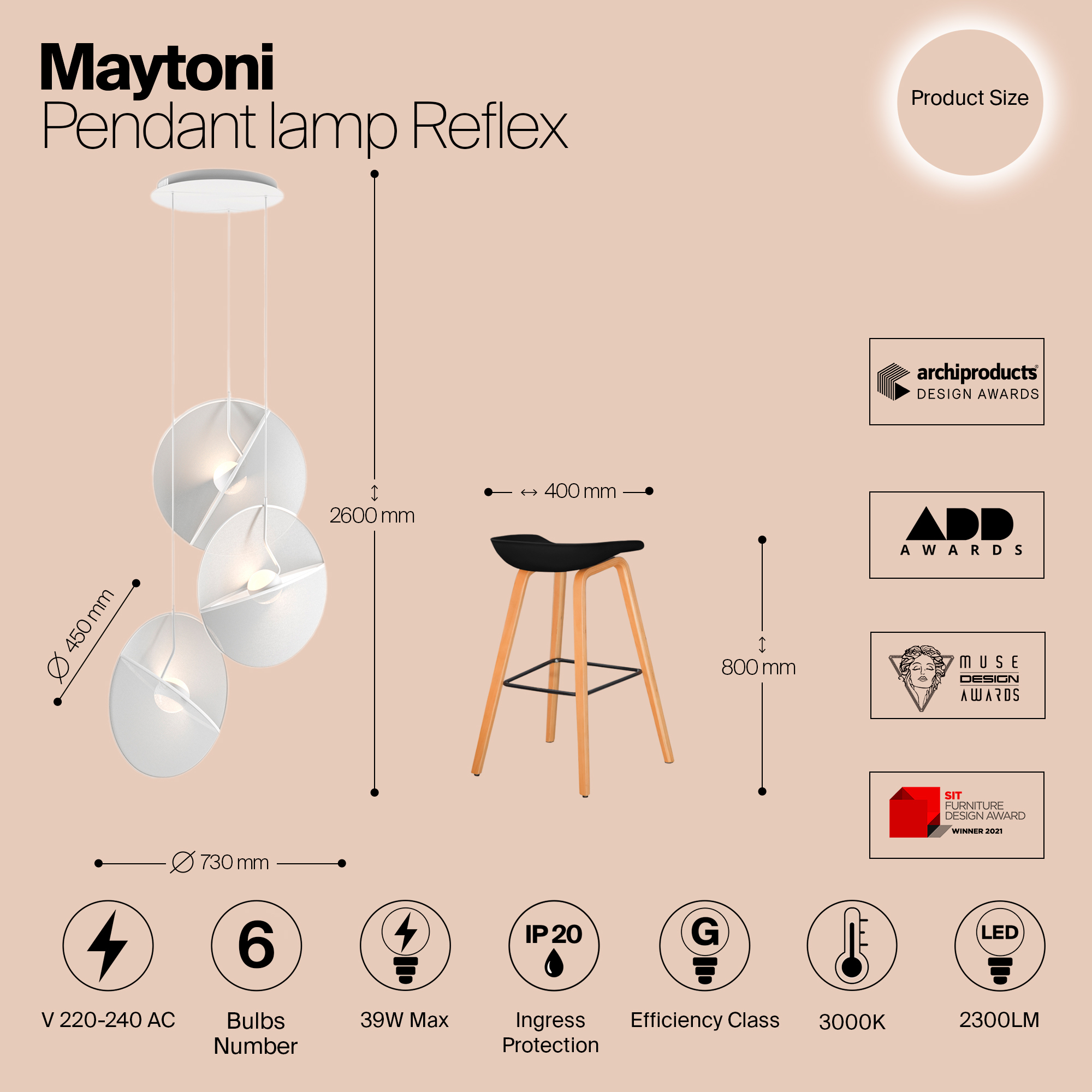 Дополнительная картинка Подвесной светильник Maytoni MOD154PL-L6W3K1