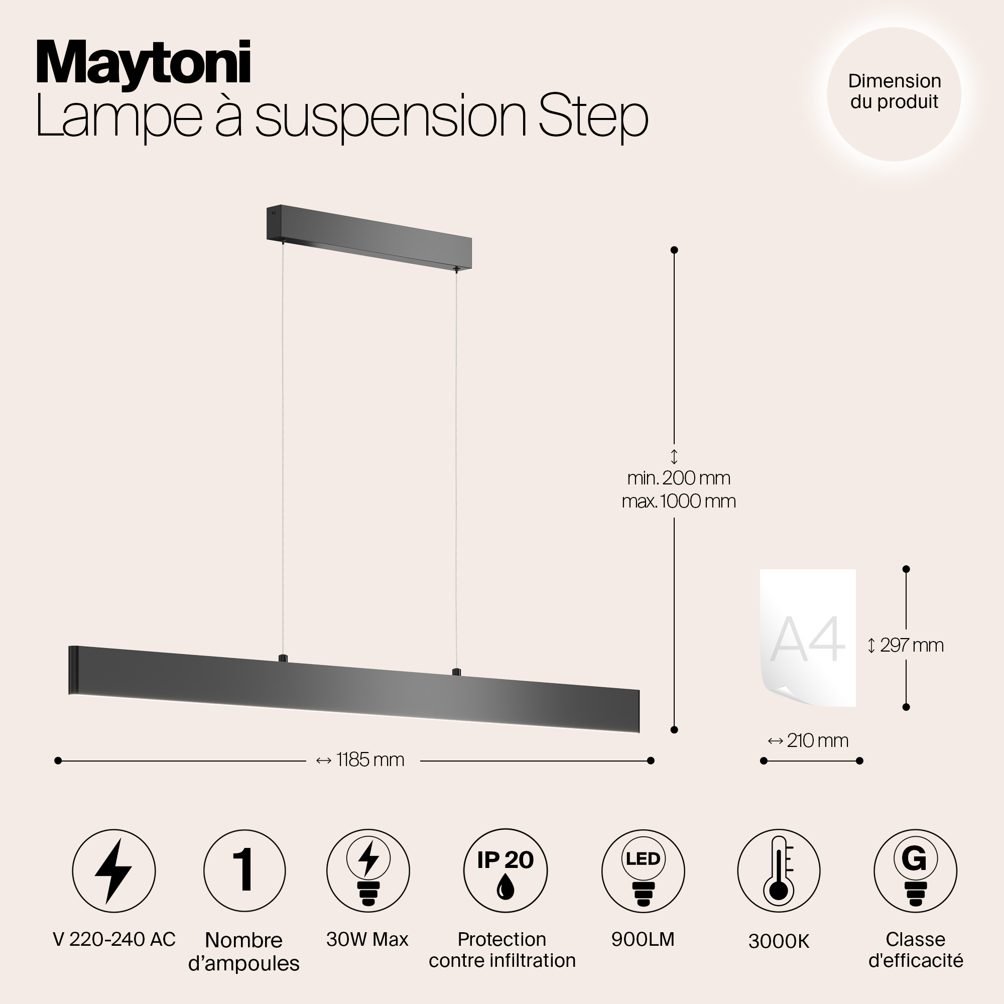 Картинка Подвесной светодиодный светильник Maytoni Step P010PL-L30B