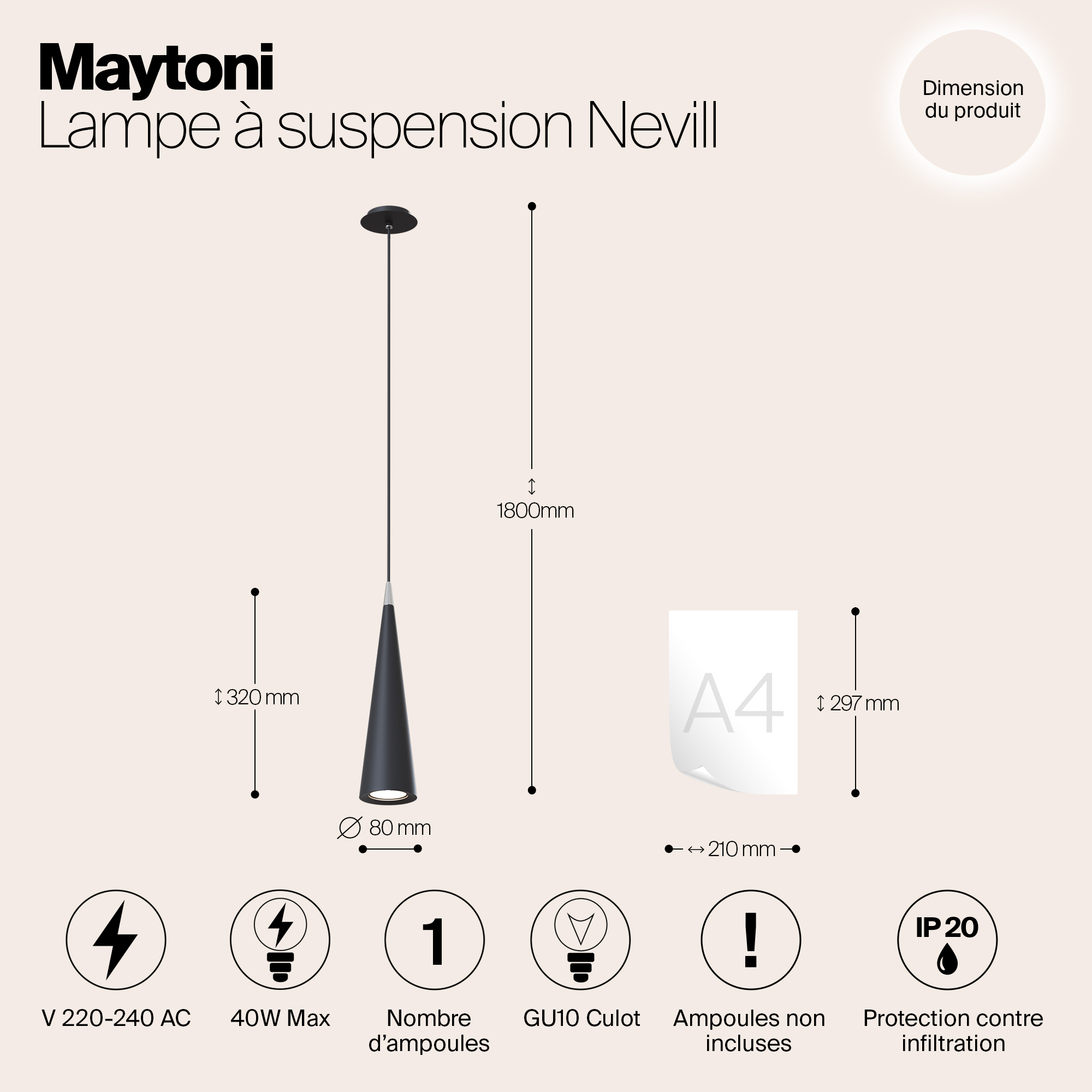 Дополнительная картинка Подвесной светильник Maytoni Nevill P318PL-01B