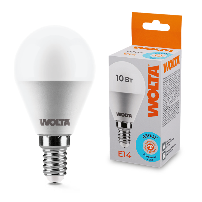 Картинка Светодиодная лампа WOLTA 25W45GL10E14   Шар   G45 10Вт 825лм 6500К Е14 1/50