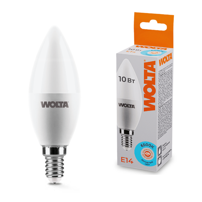 Лампа LED Wolta C37 10Вт 825лм E14 6500K 1/50 25WC10E14