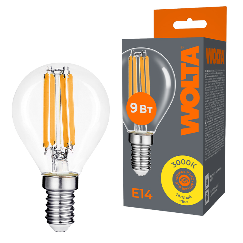 Картинка Светодиодная лампа WOLTA WF-G45-9W3KE14