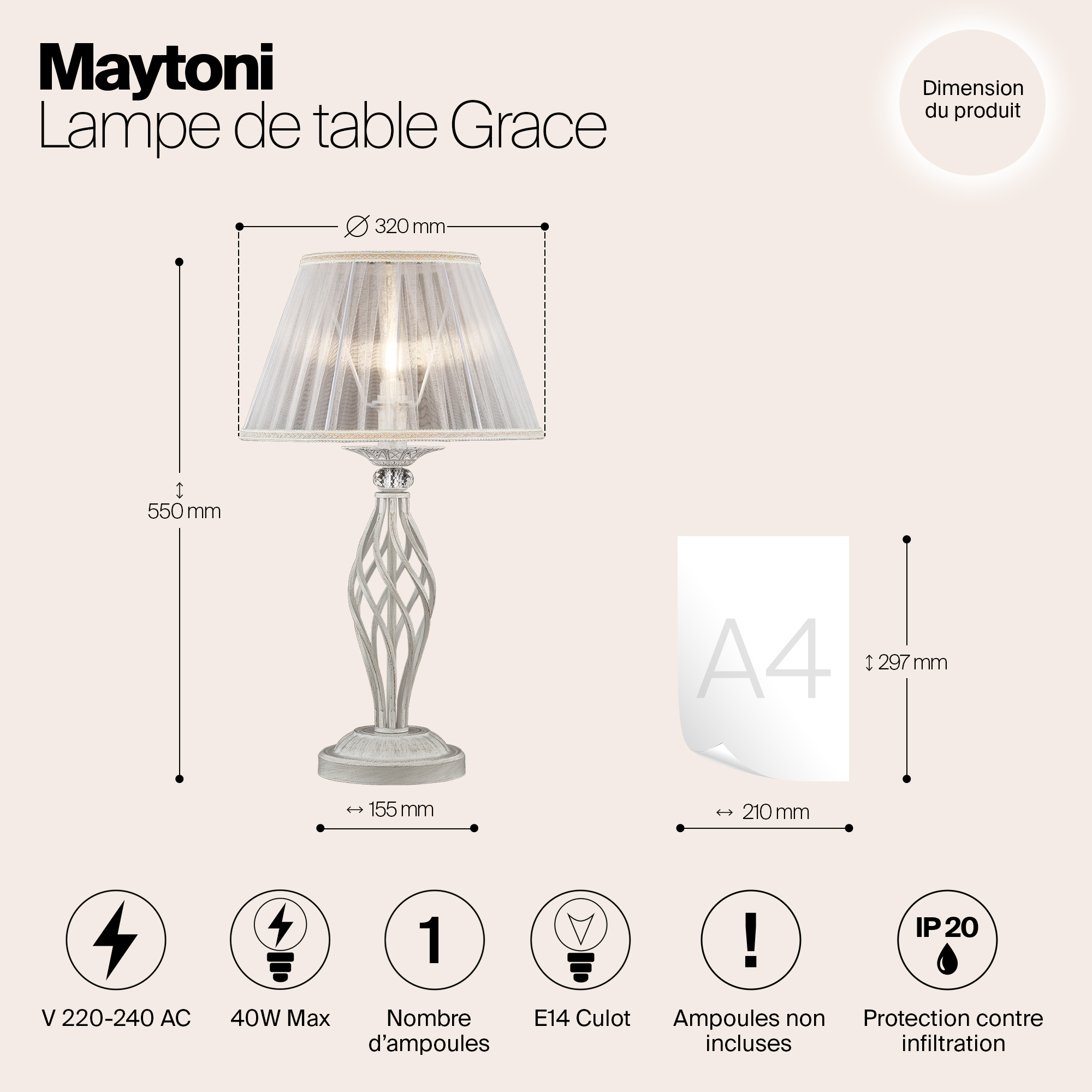 Дополнительная картинка Настольная лампа Maytoni Grace ARM247-00-G