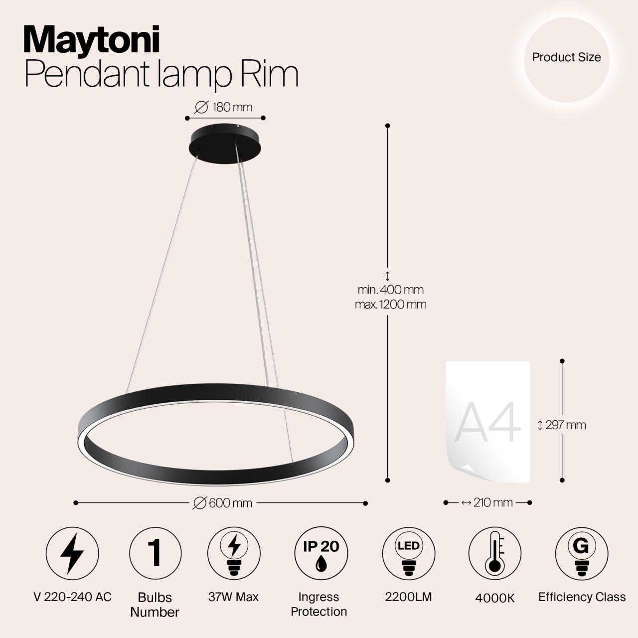 Дополнительная картинка Подвесной светодиодный светильник Maytoni Rim MOD058PL-L32B4K