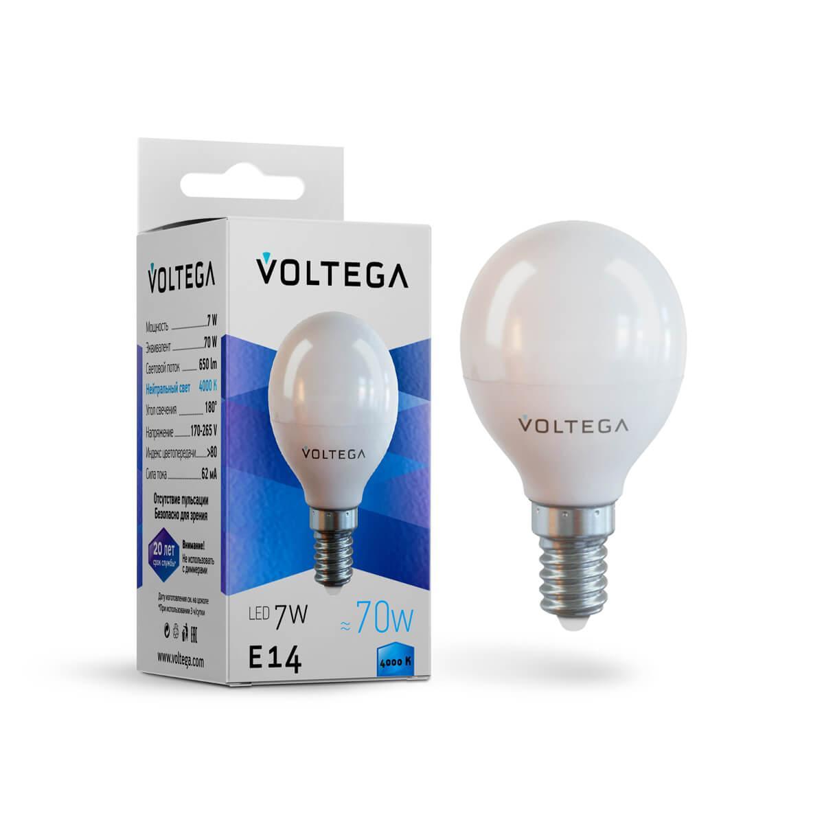 Лампа светодиодная Voltega E14 7W 4000K матовая VG2-G45E14cold7W Globe 7W 7055, фото 2