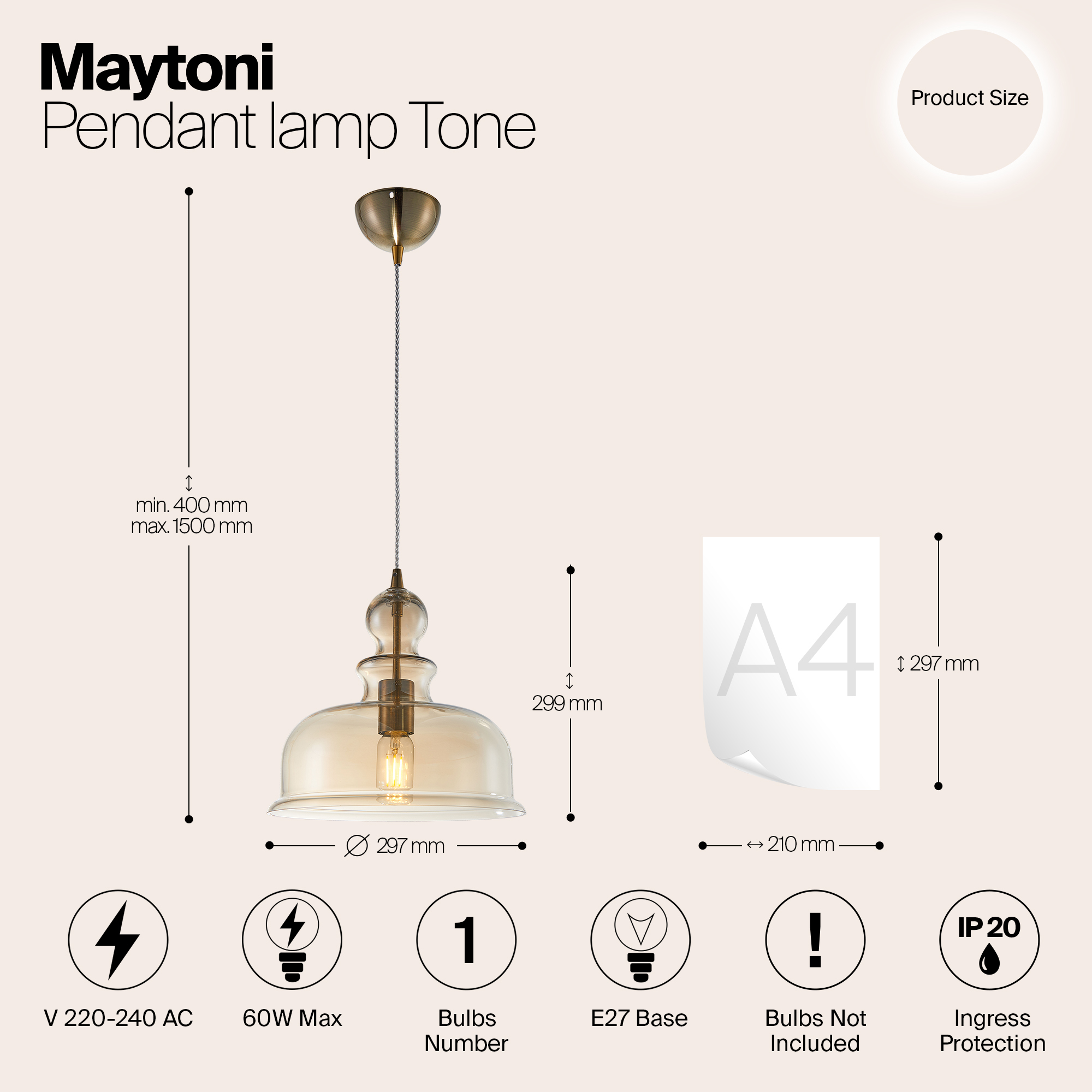 Дополнительная картинка Подвесной светильник Maytoni Tone P001PL-01BZ