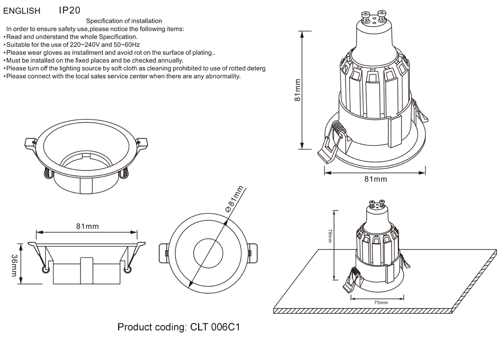 Дополнительная картинка Светильник встроенный Crystal Lux CLT 006C1 BL Crystal Lux 1400/168
