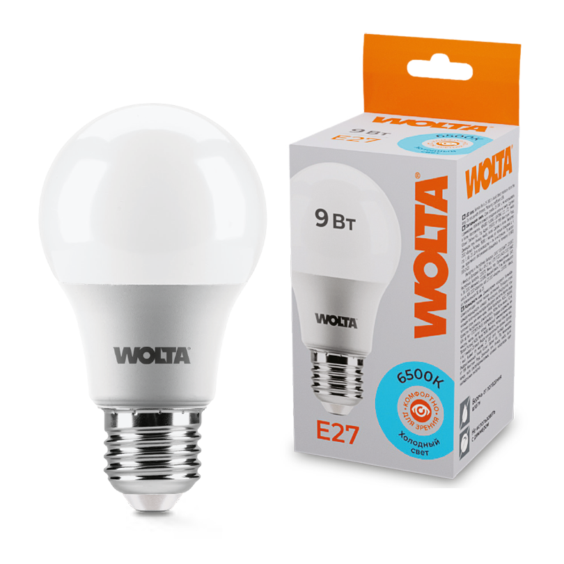 Картинка Светодиодная лампа  WOLTA 25W60BL9E27  Груша  A60 9Вт 800лм 6500К Е27 1/50