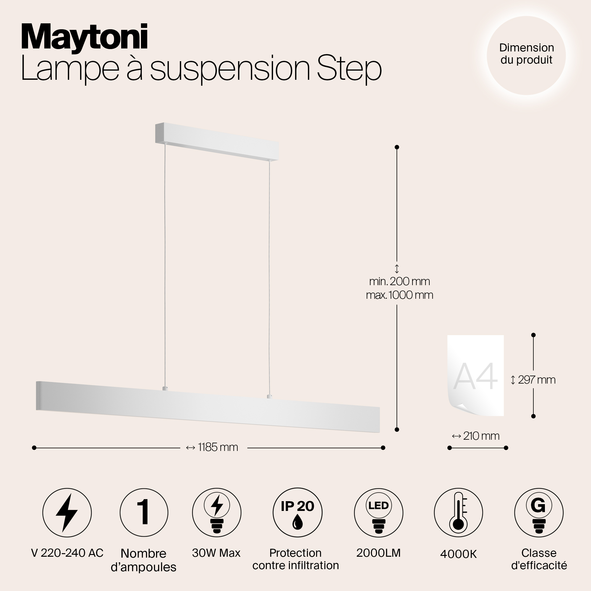 Дополнительная картинка Подвесной светодиодный светильник Maytoni Step P010PL-L30W4K