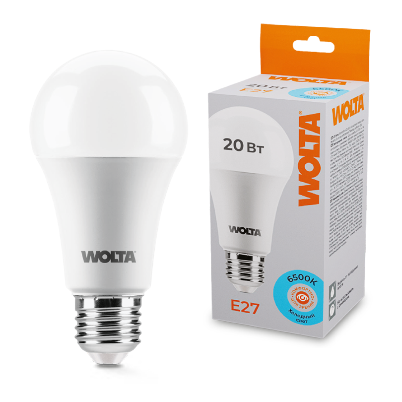 Картинка Светодиодная лампа WOLTA 25W65BL20E27 "Груша" A65 20Вт 1650лм 6500К Е27 1/50