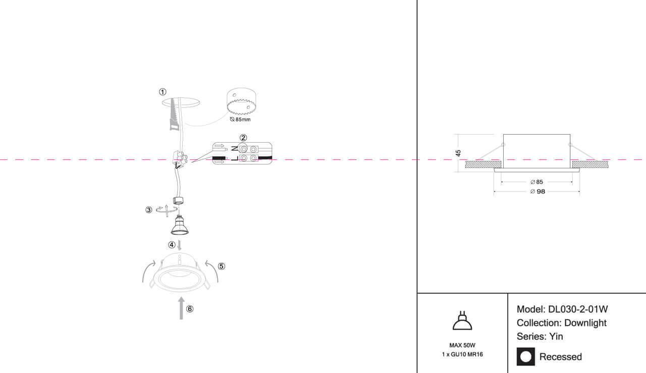 Дополнительная картинка Встраиваемый светильник Maytoni Yin DL030-2-01W