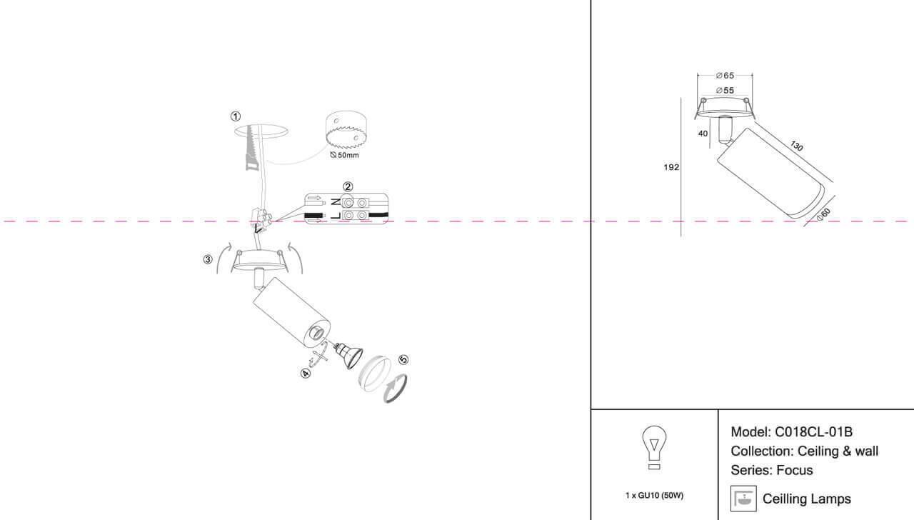 Дополнительная картинка Встраиваемый спот Maytoni Focus C018CL-01B