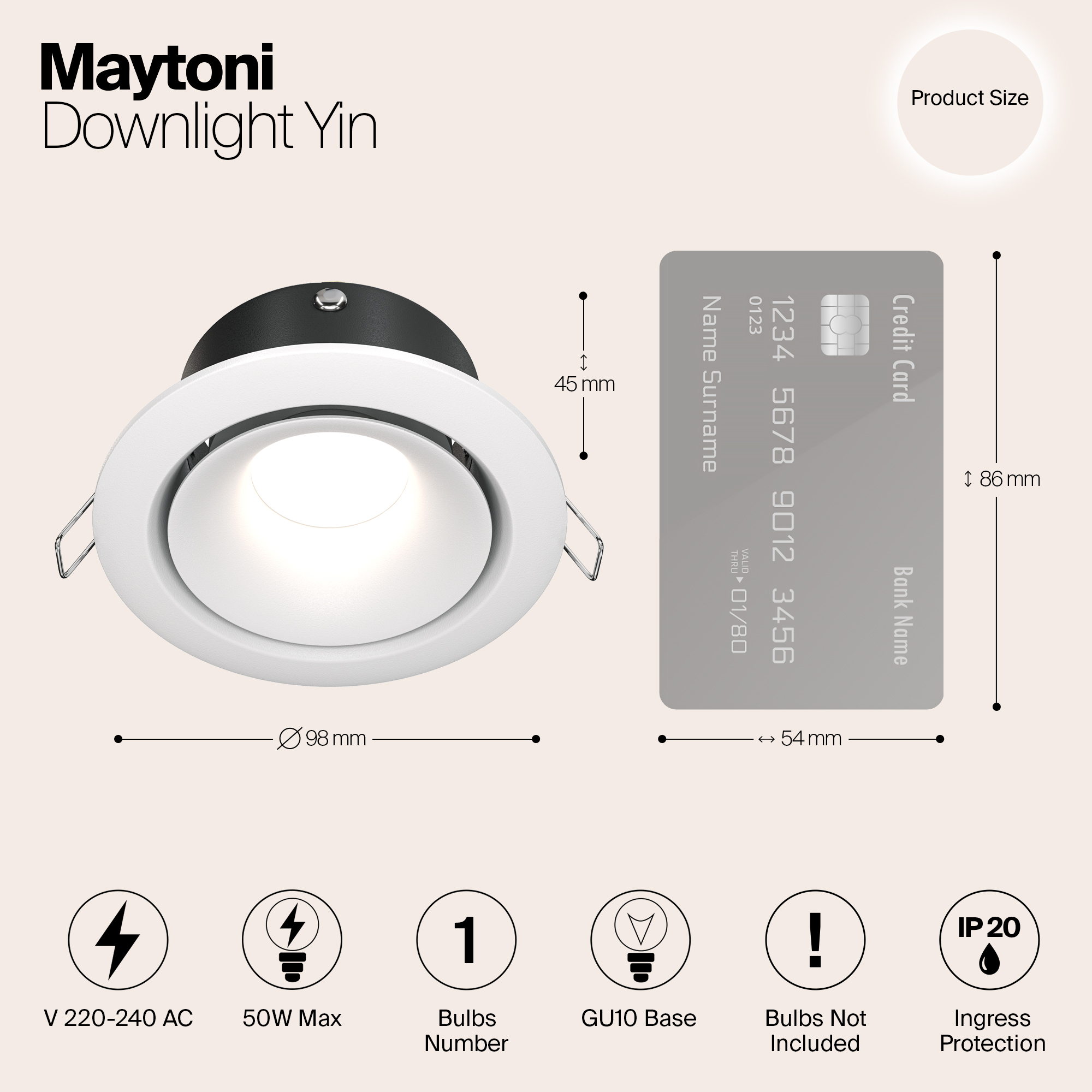 Картинка Встраиваемый светильник Maytoni Yin DL030-2-01W